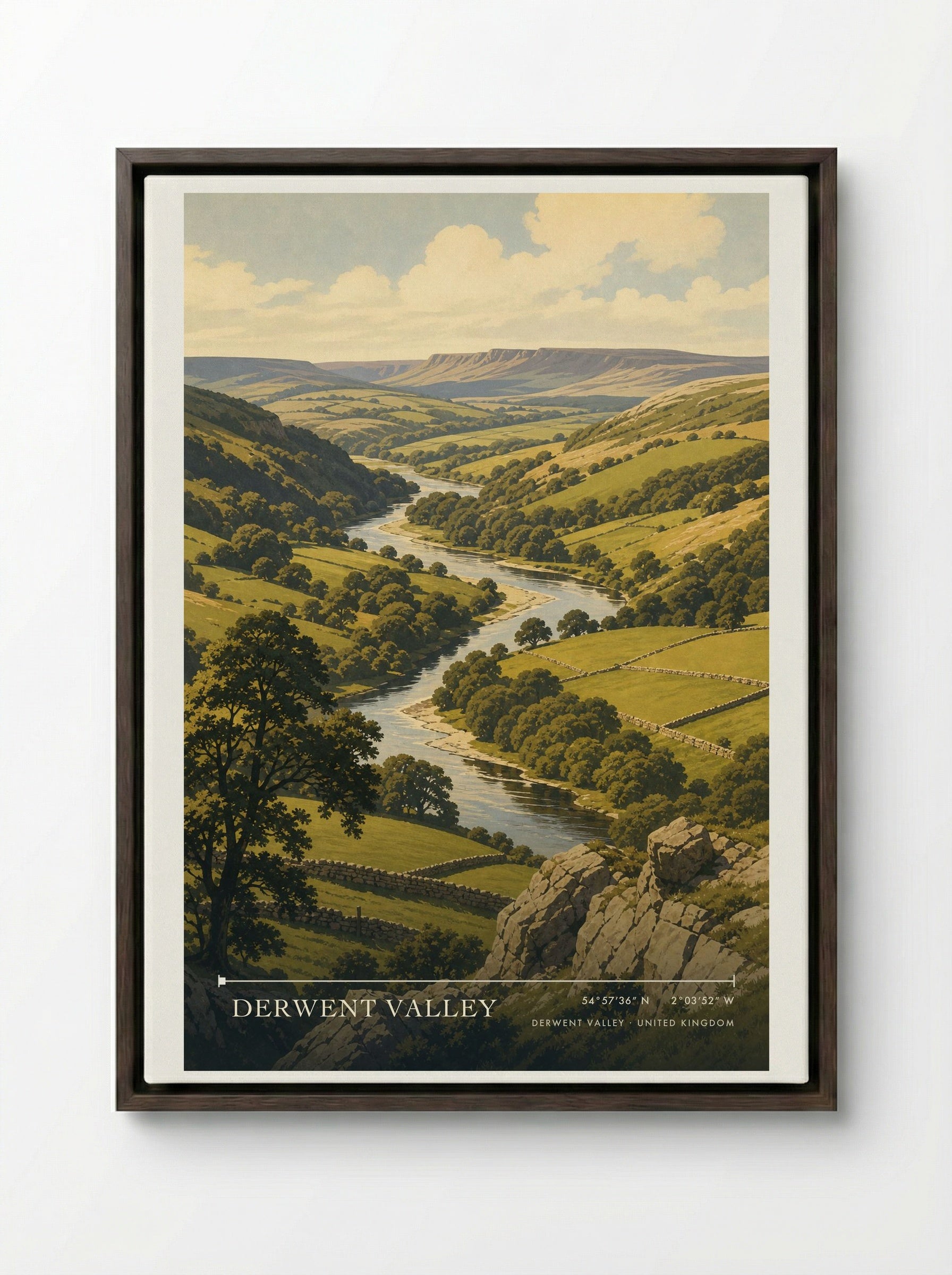Derwent Valley United Kingdom Travel Poster - Framed Canvas Dark Wood