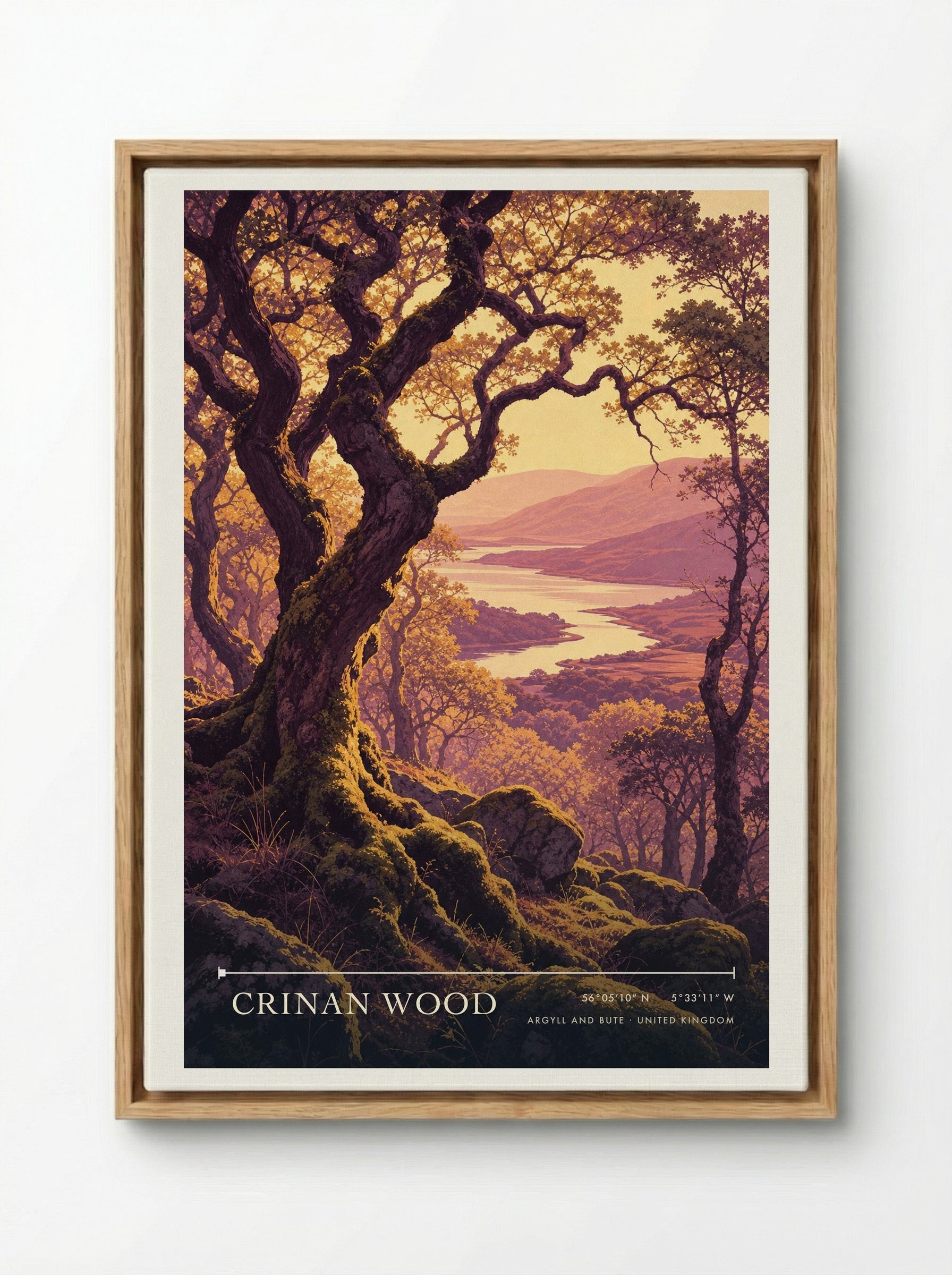 Crinan Wood Argyll and Bute United Kingdom Travel Poster - Framed Canvas Wood