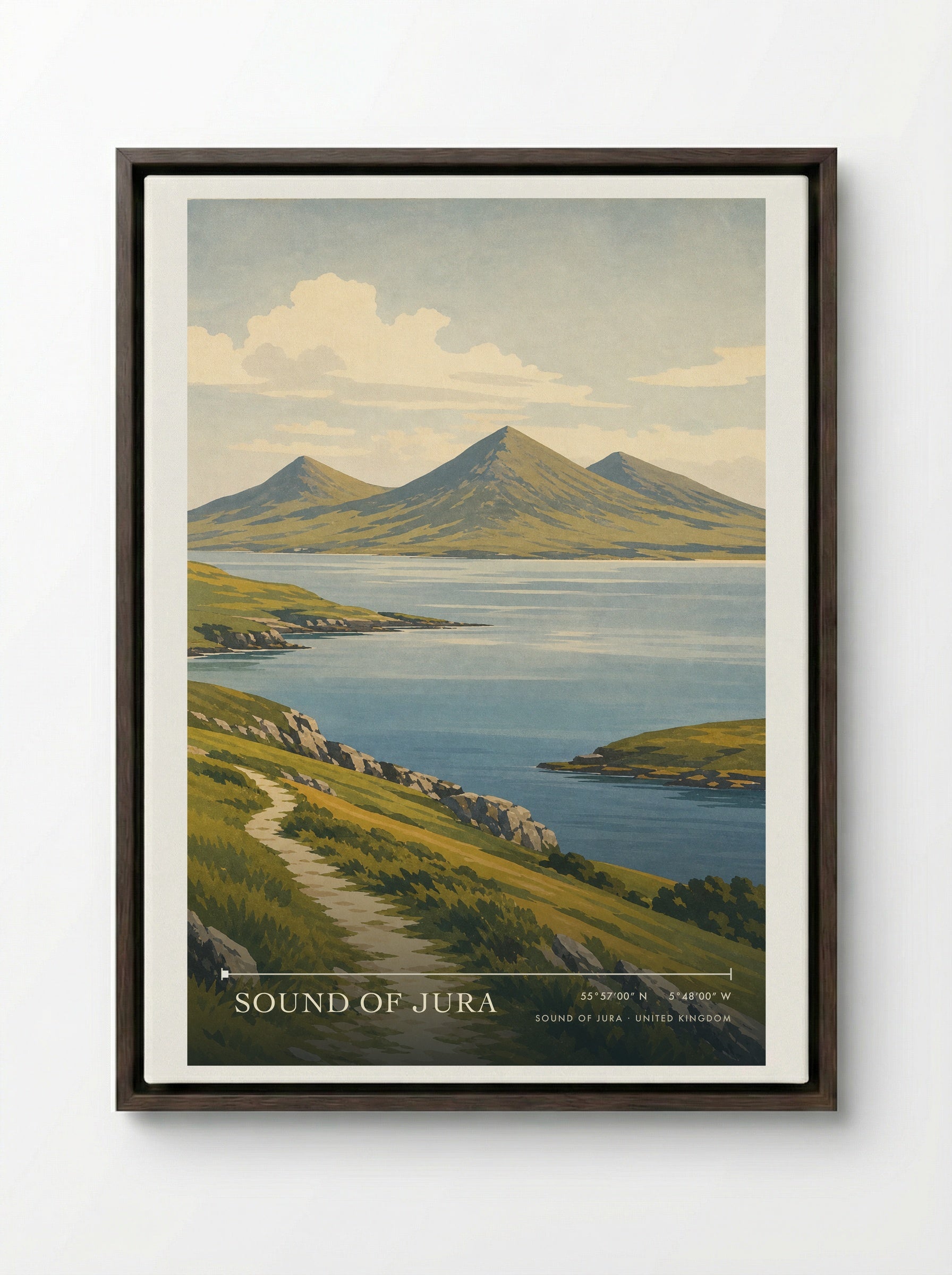 Sound of Jura United Kingdom Travel Poster - Framed Canvas Dark Wood