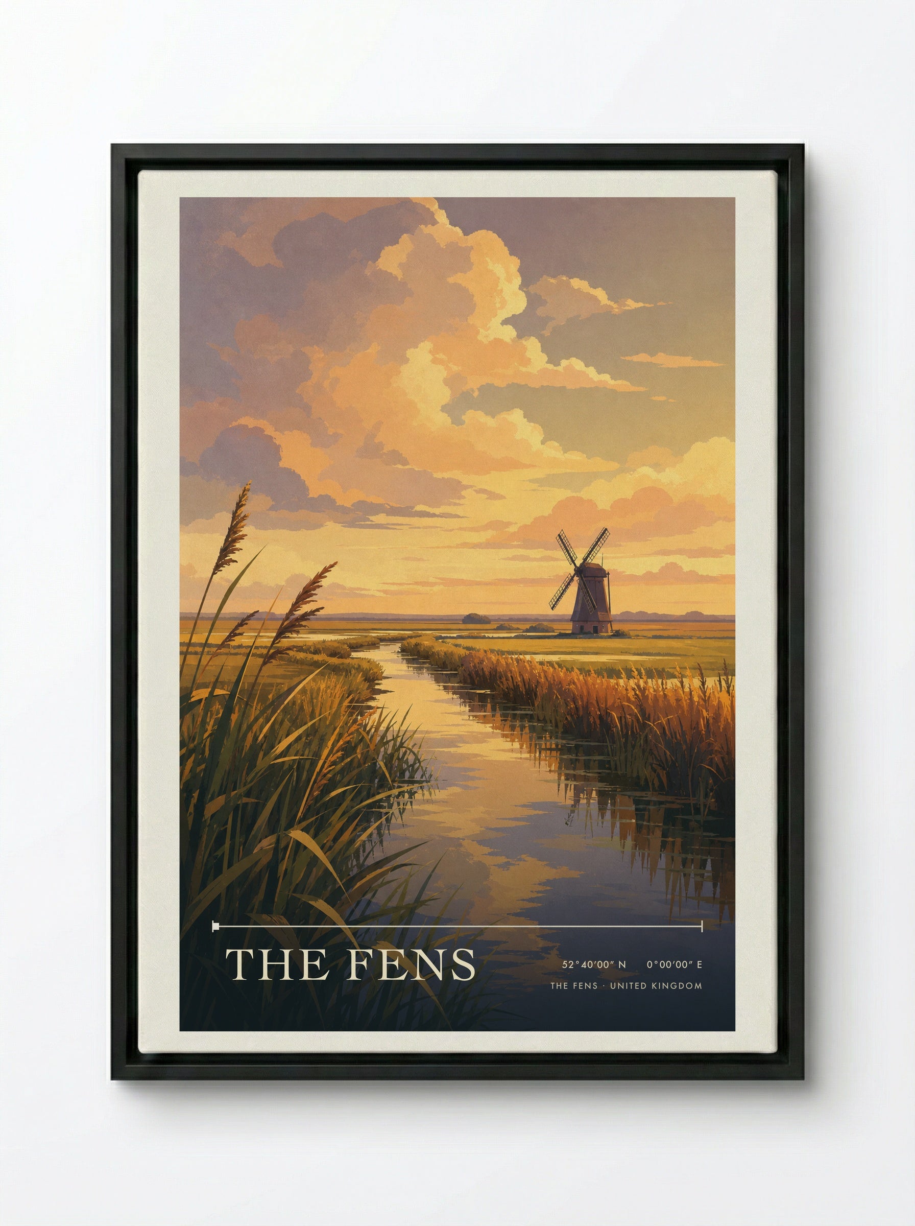 The Fens United Kingdom Travel Poster - Framed Canvas Black