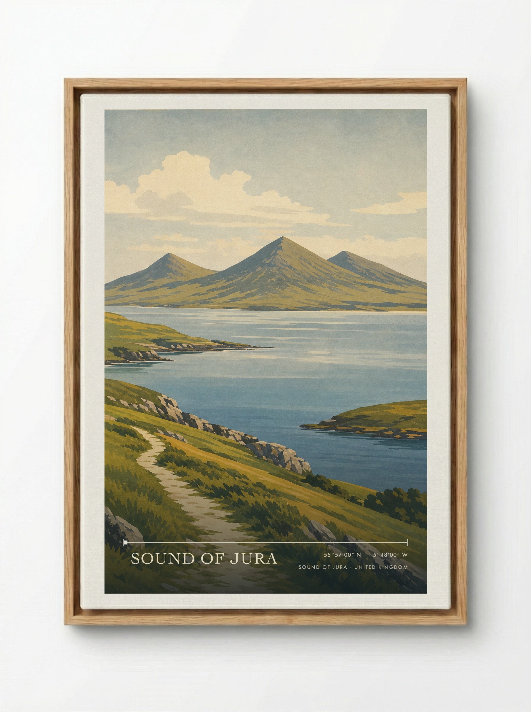 Sound of Jura United Kingdom Travel Poster - Framed Canvas Wood