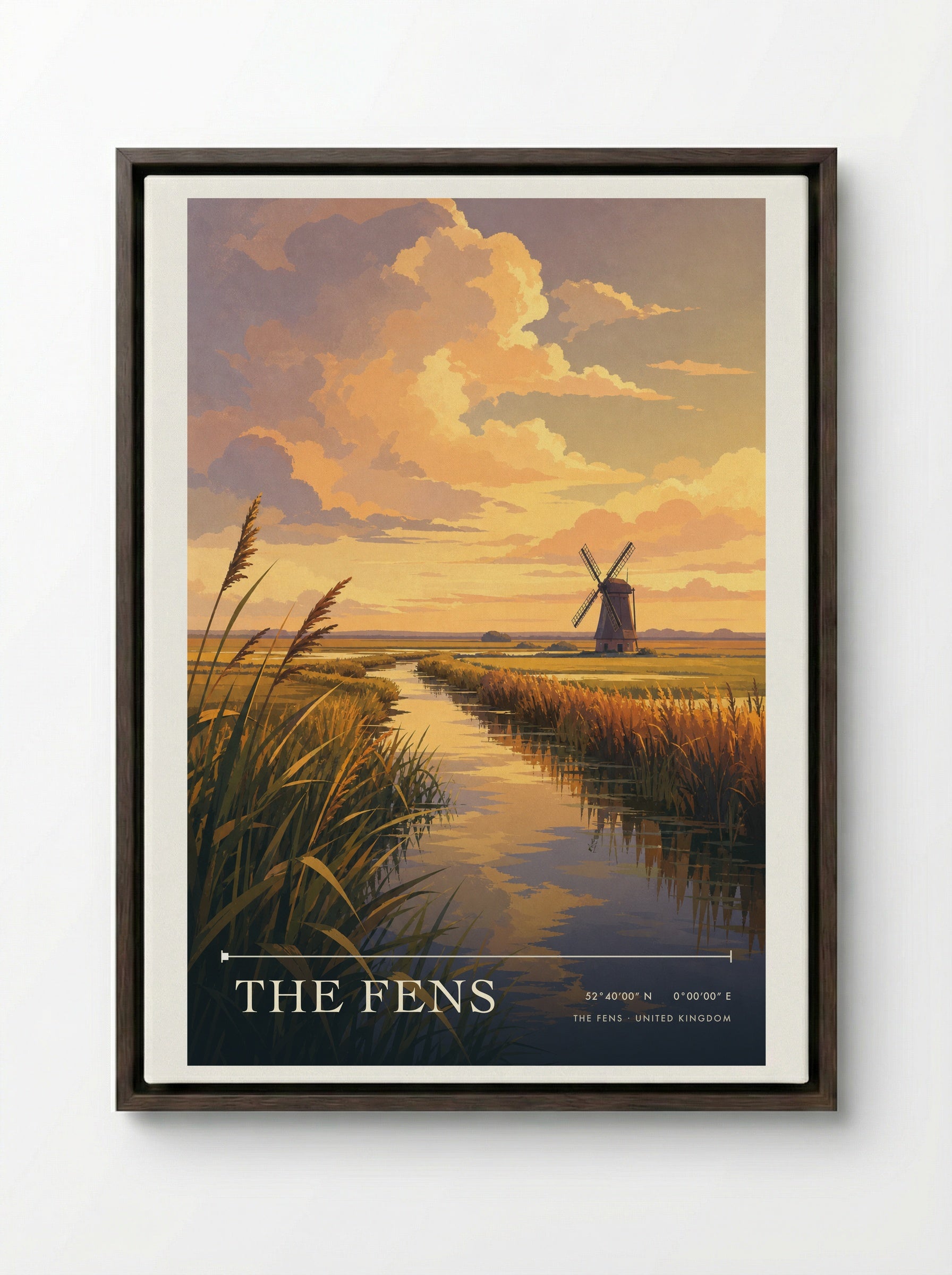 The Fens United Kingdom Travel Poster - Framed Canvas Dark Wood