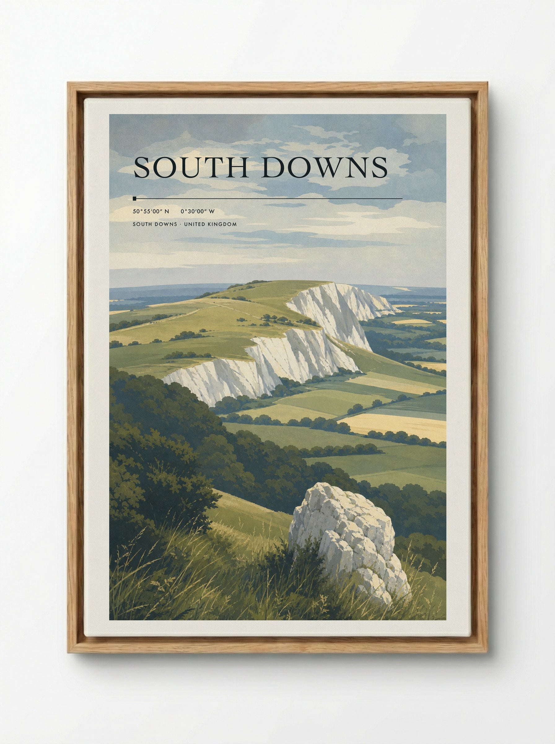 South Downs United Kingdom Travel Poster - Framed Canvas Wood