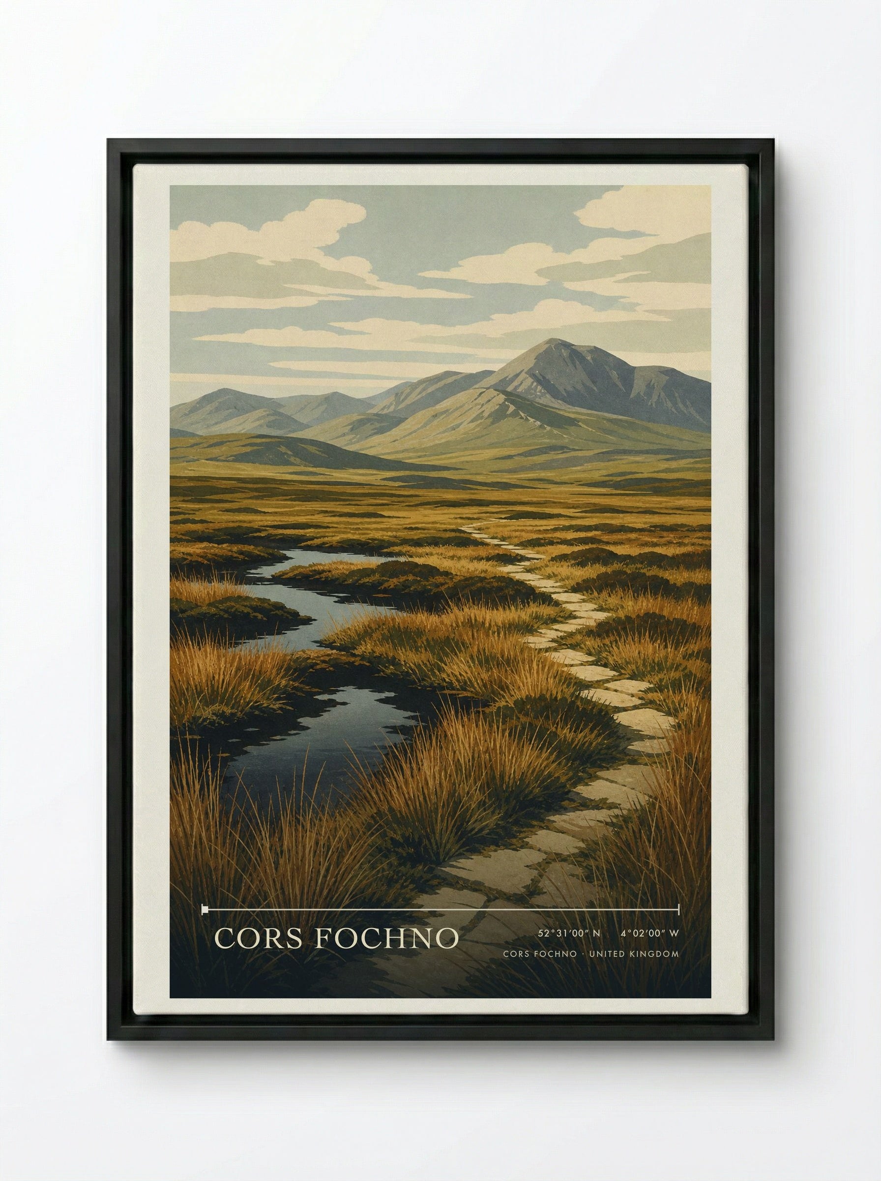 Cors Fochno United Kingdom Travel Poster - Framed Canvas Black