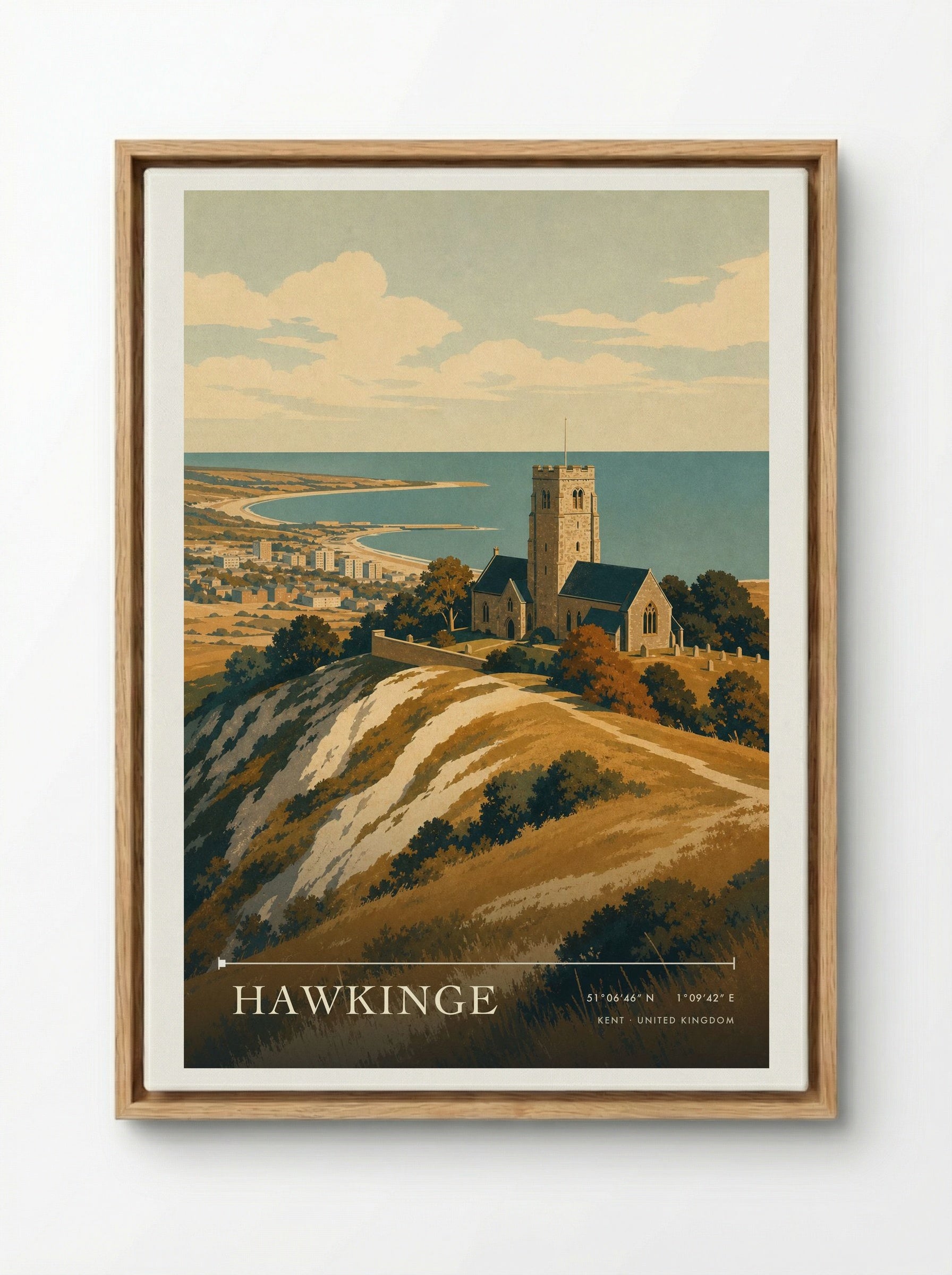 Hawkinge Kent United Kingdom Travel Poster - Framed Canvas Wood