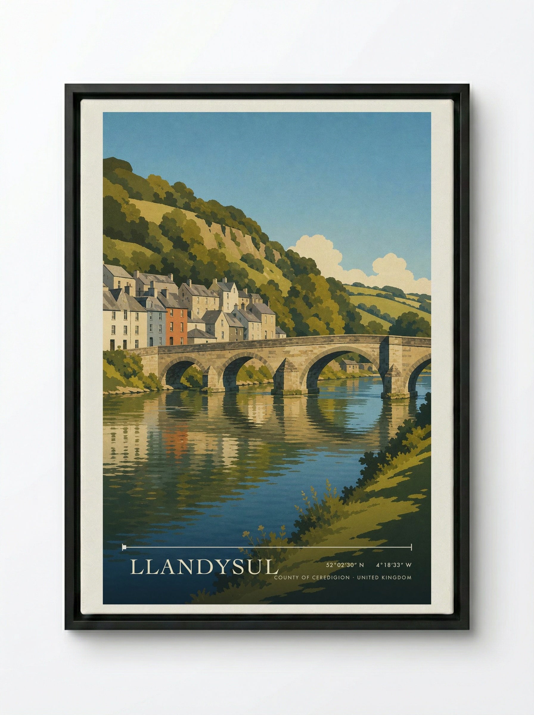 Llandysul County of Ceredigion United Kingdom Travel Poster - Framed Canvas Black