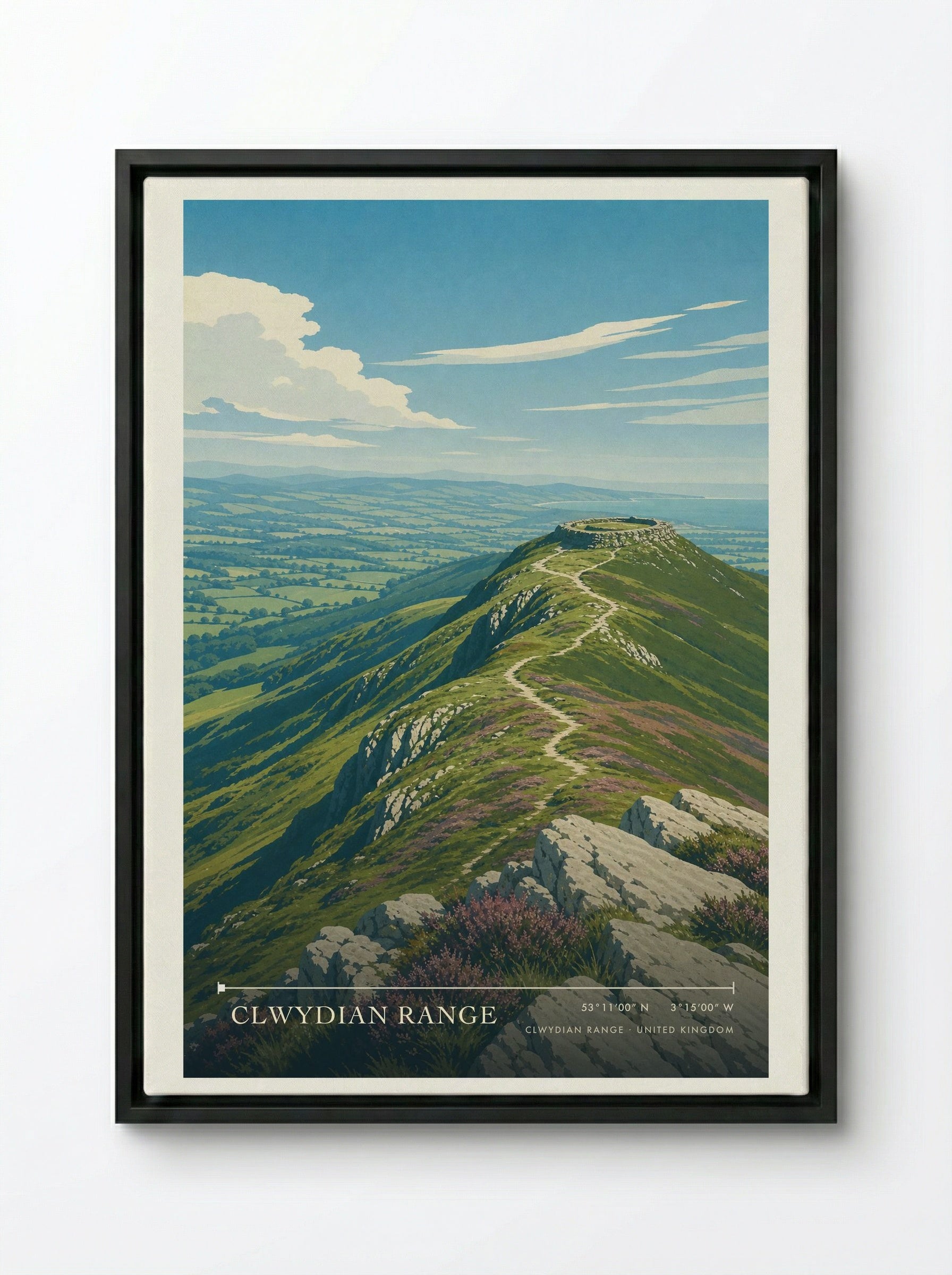 Clwydian Range United Kingdom Travel Poster - Framed Canvas Black