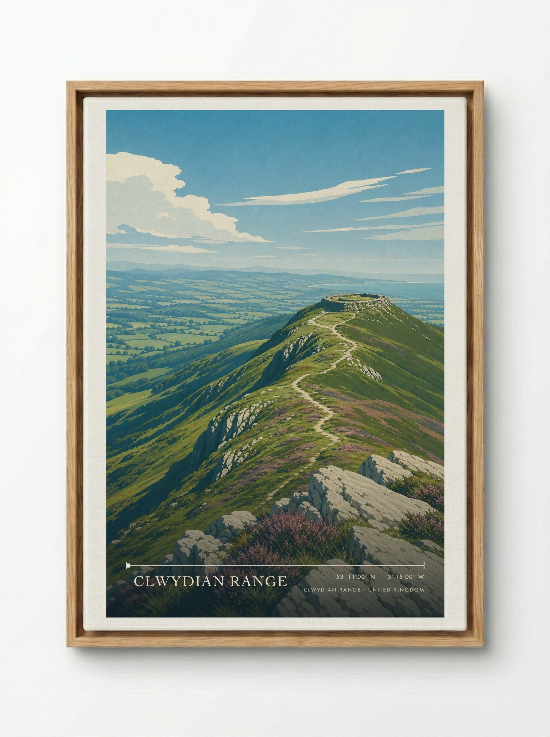 Clwydian Range United Kingdom Travel Poster - Framed Canvas Wood