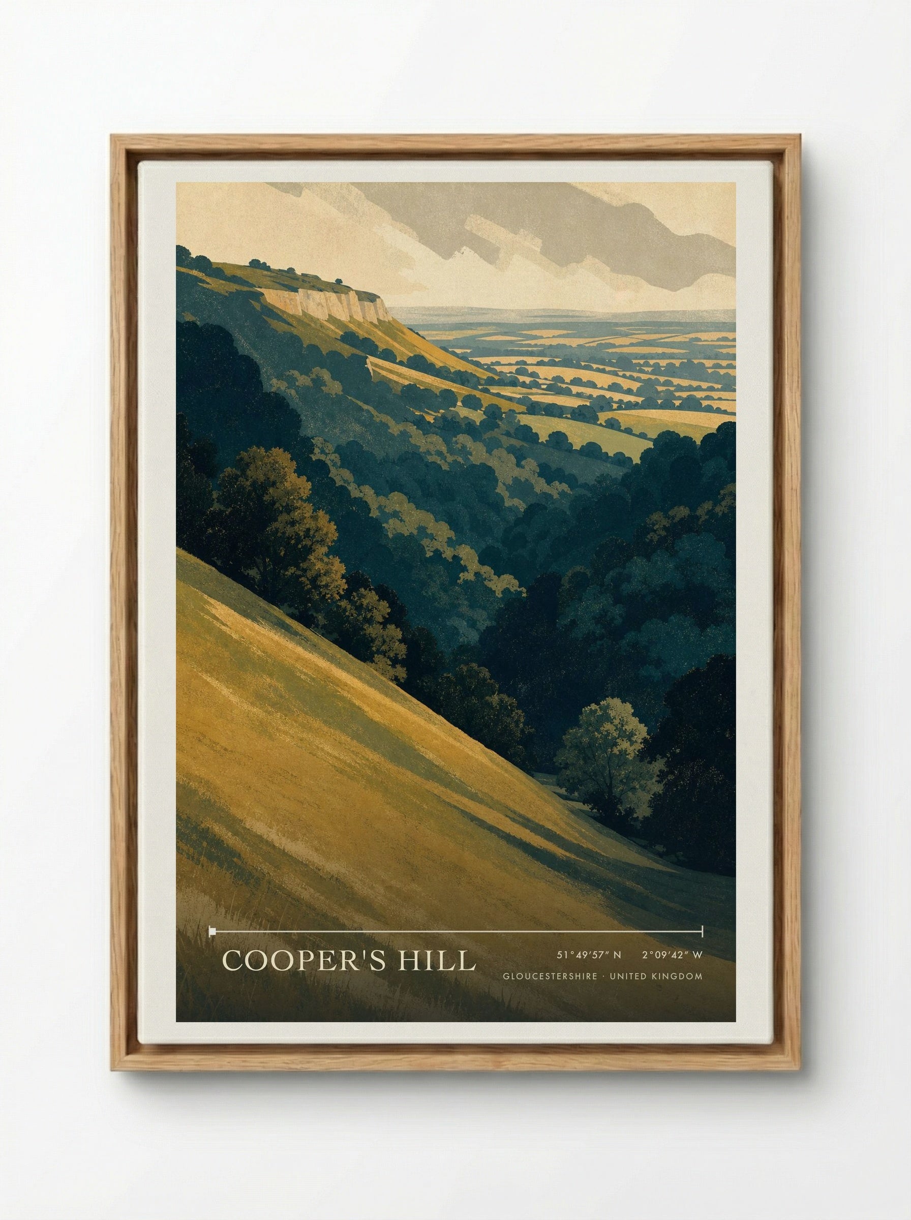 Cooper's Hill Gloucestershire United Kingdom Travel Poster - Framed Canvas Wood