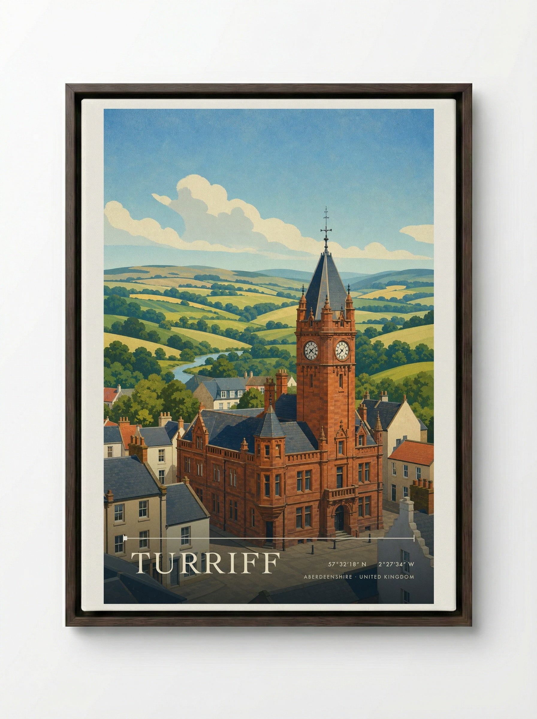 Turriff Aberdeenshire United Kingdom Travel Poster - Framed Canvas Dark Wood