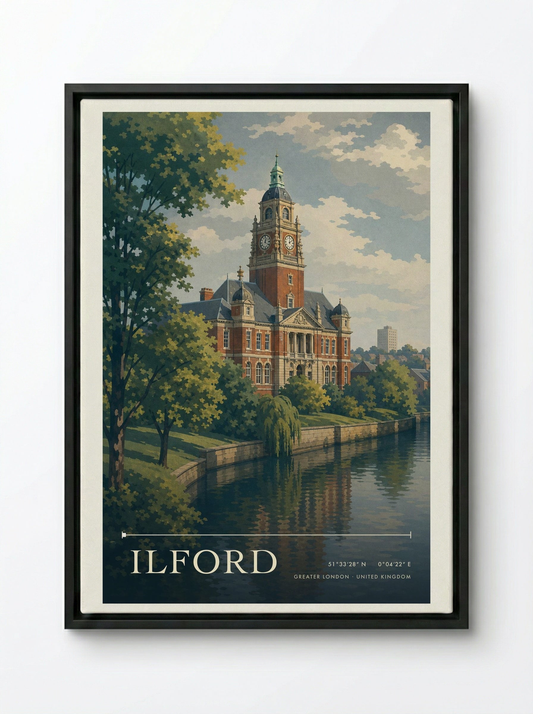 Ilford Greater London United Kingdom Travel Poster - Framed Canvas Black
