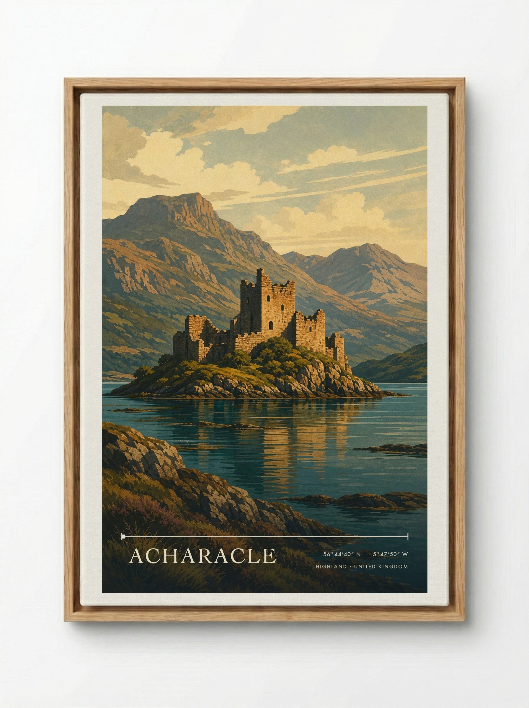Acharacle Highland United Kingdom Travel Poster - Framed Canvas Wood