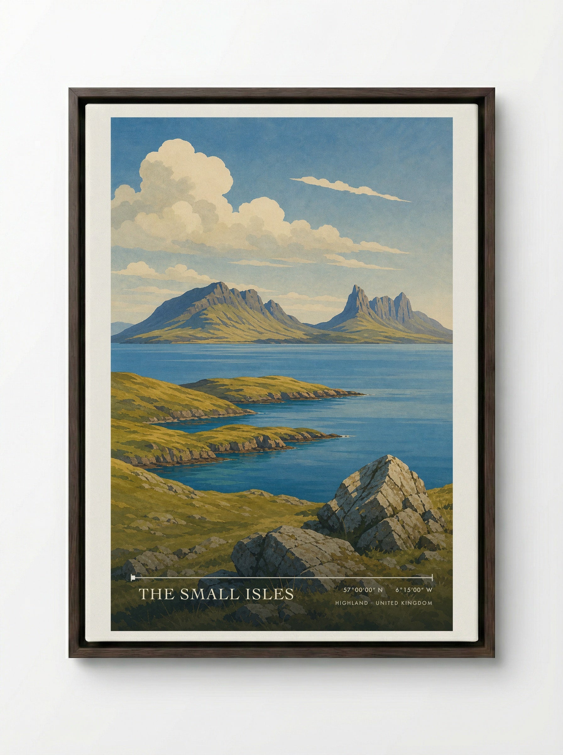 The Small Isles Highland United Kingdom Travel Poster - Framed Canvas Dark Wood