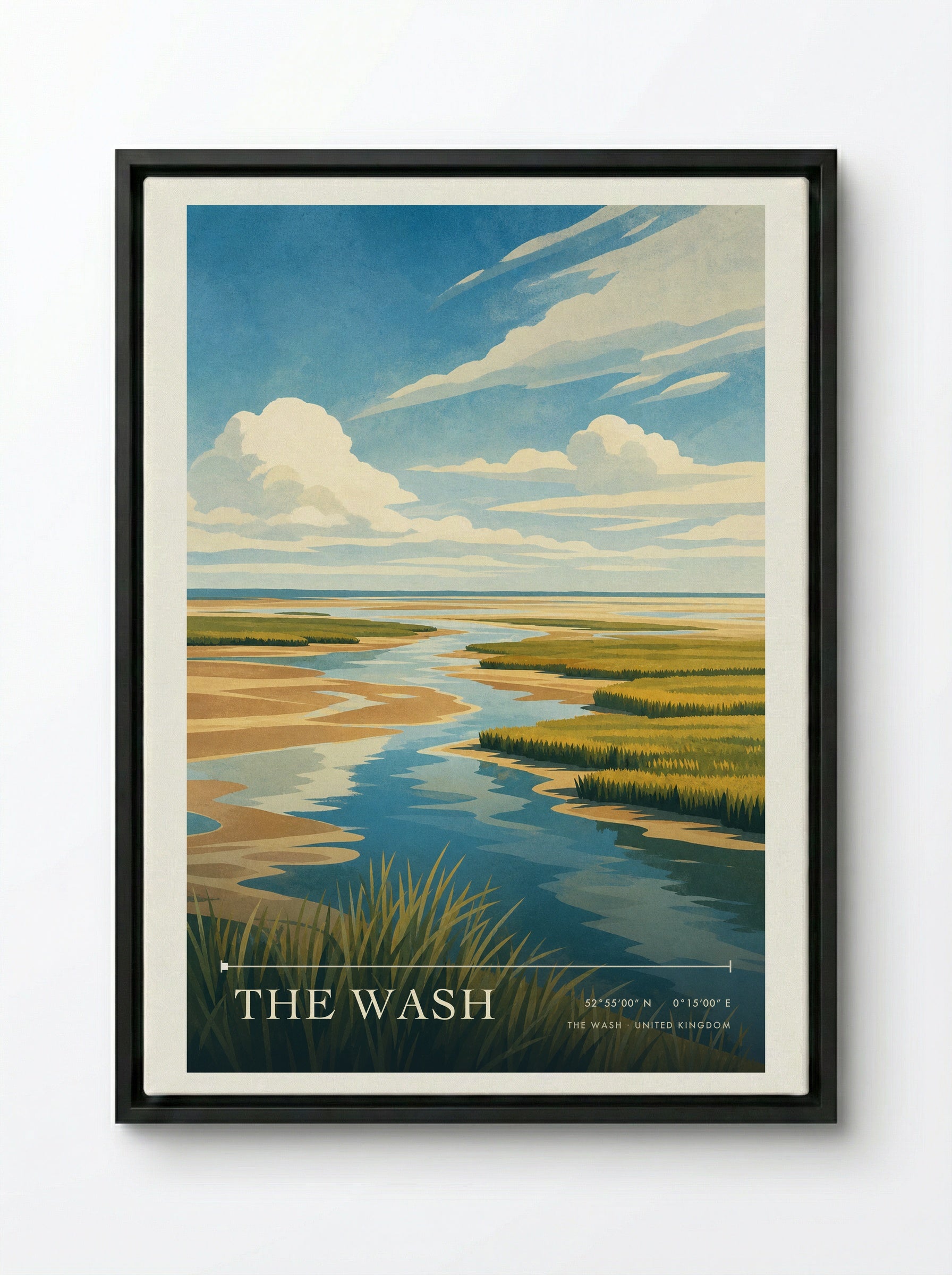 The Wash United Kingdom Travel Poster - Framed Canvas Black