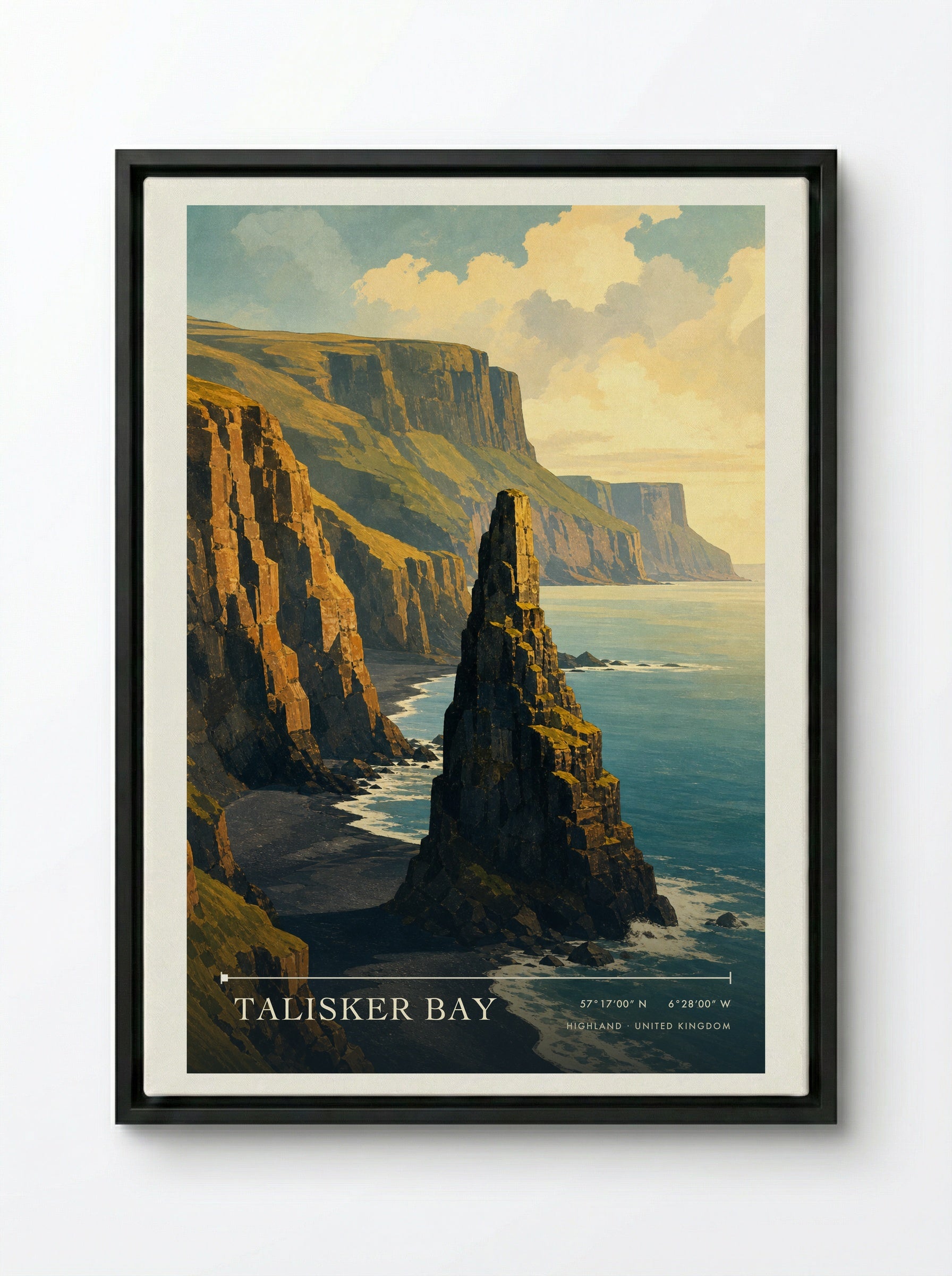 Talisker Bay Highland United Kingdom Travel Poster - Framed Canvas Black