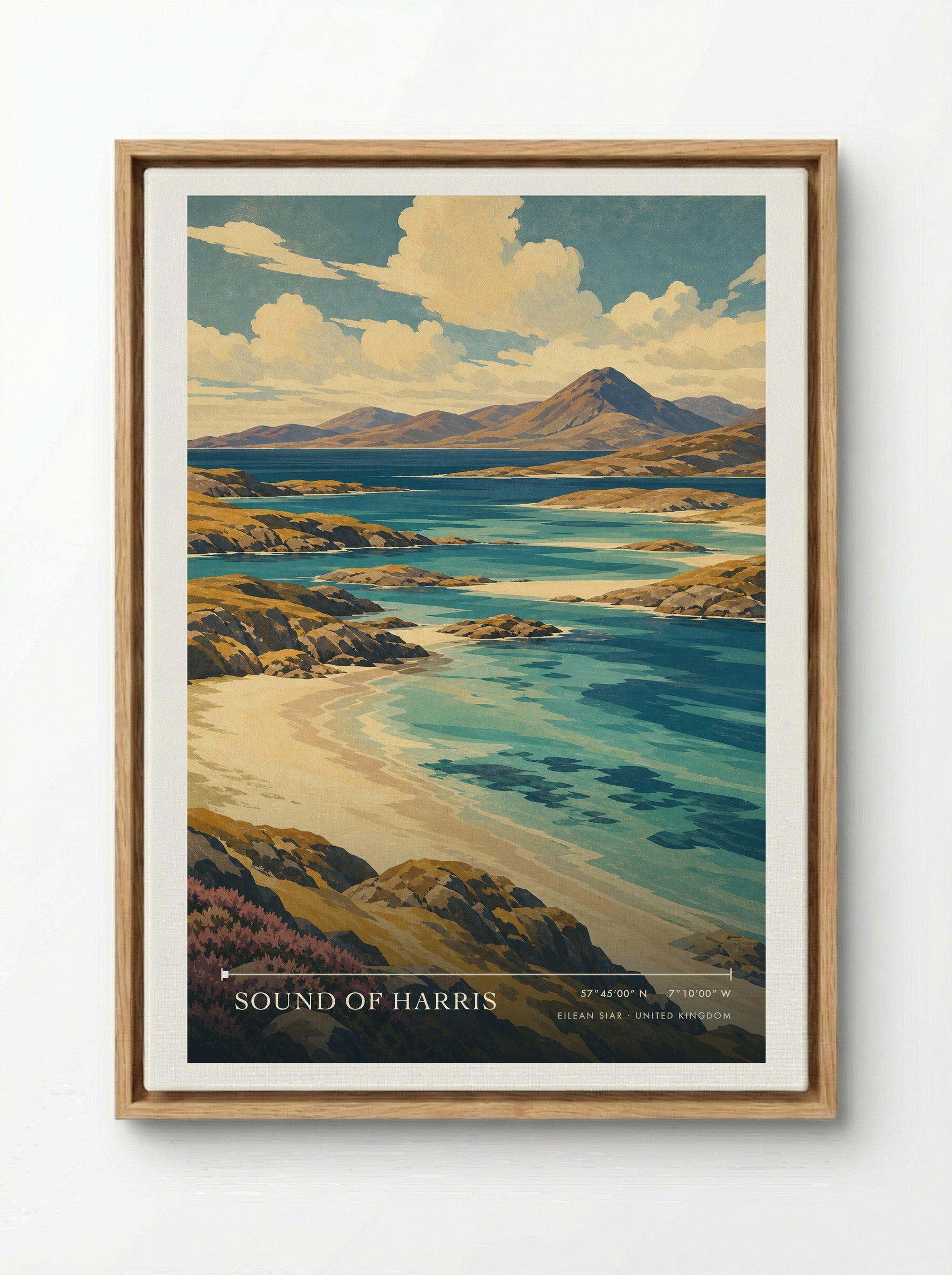 Sound of Harris Eilean Siar United Kingdom Travel Poster - Framed Canvas Wood