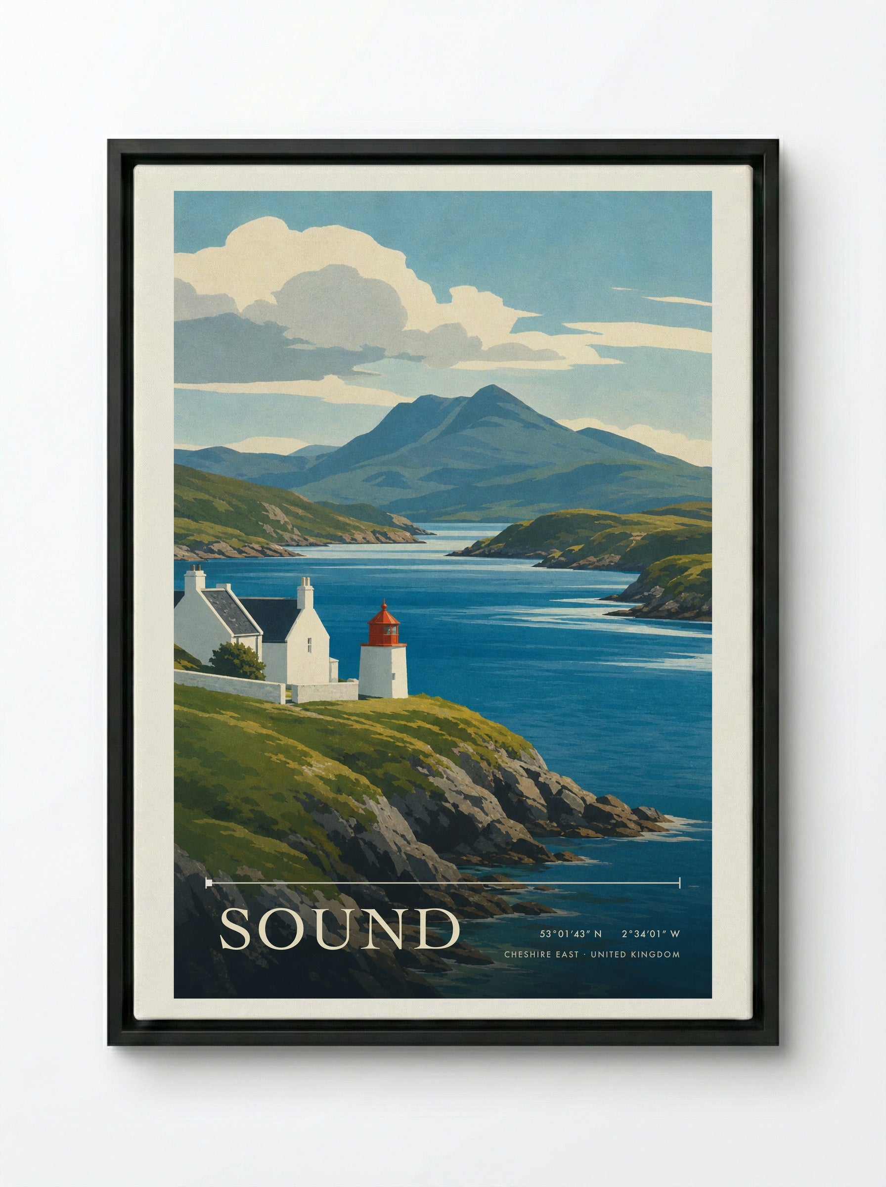 Sound Cheshire East United Kingdom Travel Poster - Framed Canvas Black