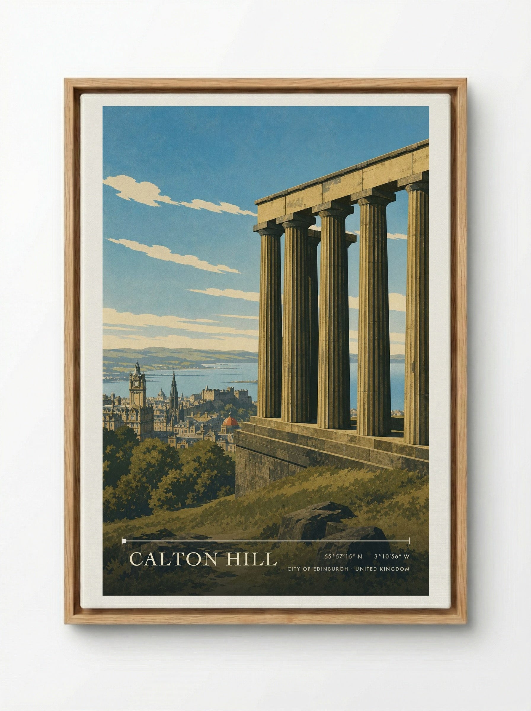 Calton Hill City of Edinburgh United Kingdom Travel Poster - Framed Canvas Wood