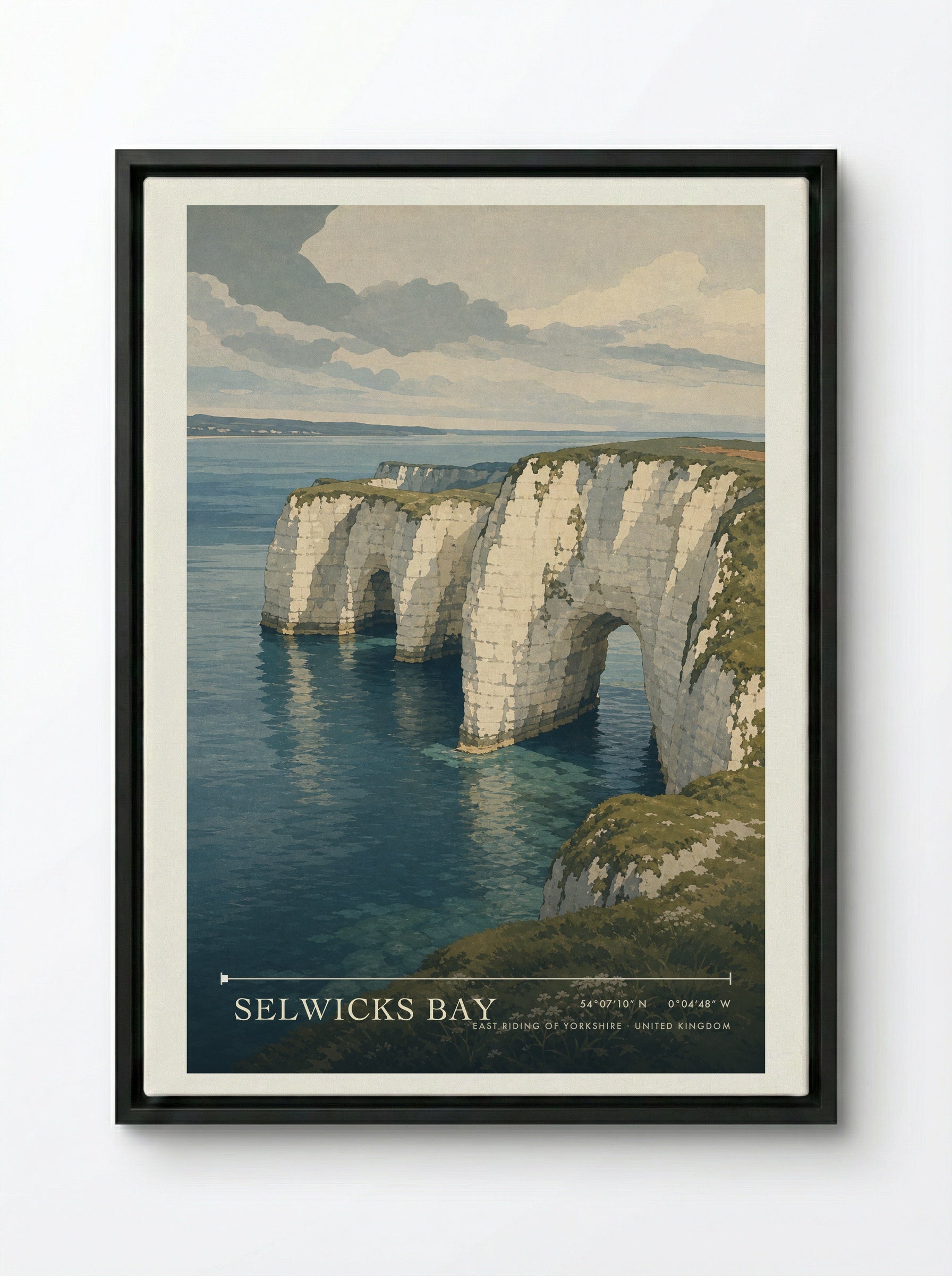 Selwicks Bay East Riding of Yorkshire United Kingdom Travel Poster - Framed Canvas Black