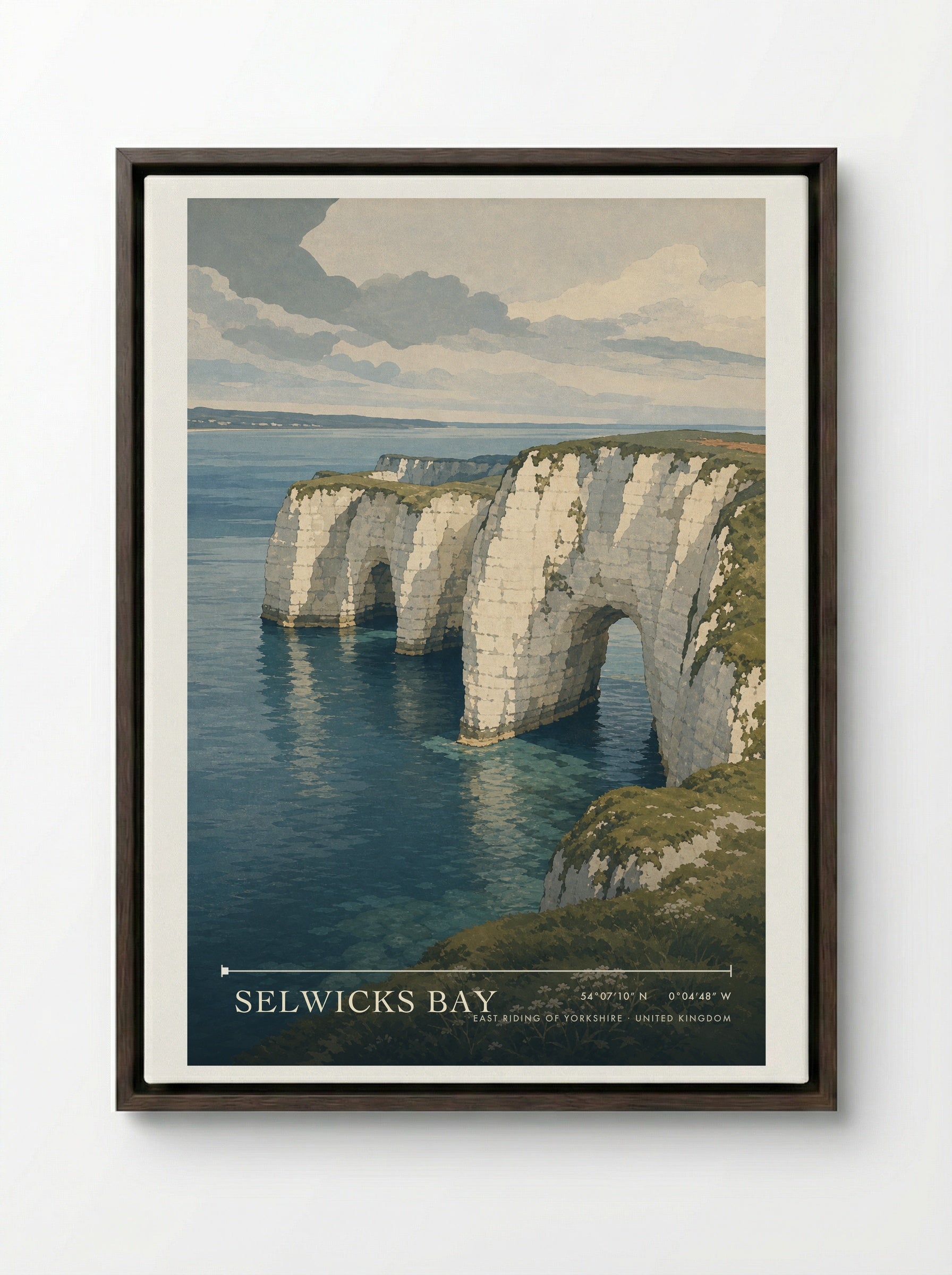 Selwicks Bay East Riding of Yorkshire United Kingdom Travel Poster - Framed Canvas Dark Wood