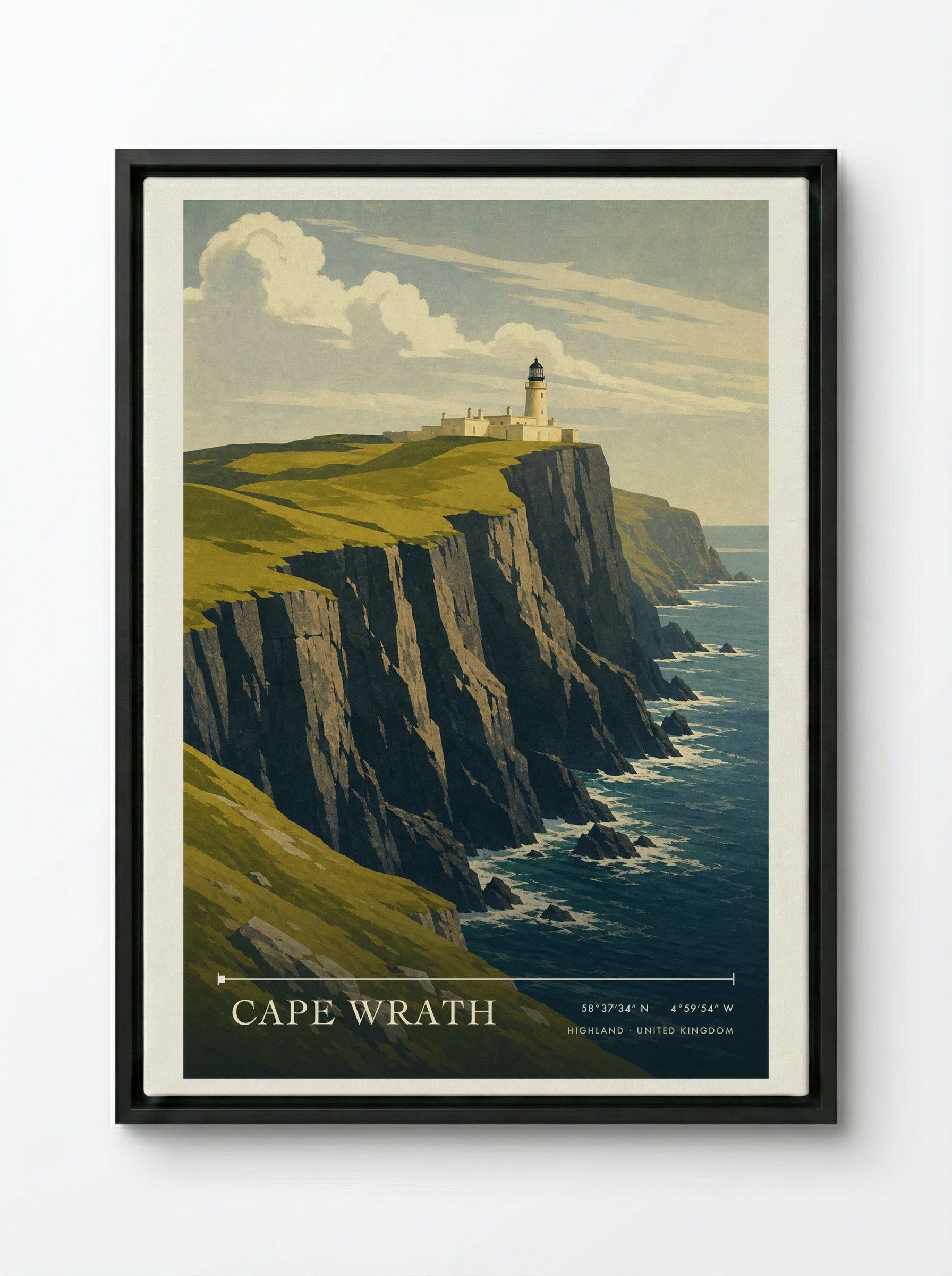 Cape Wrath Highland United Kingdom Travel Poster - Framed Canvas Black