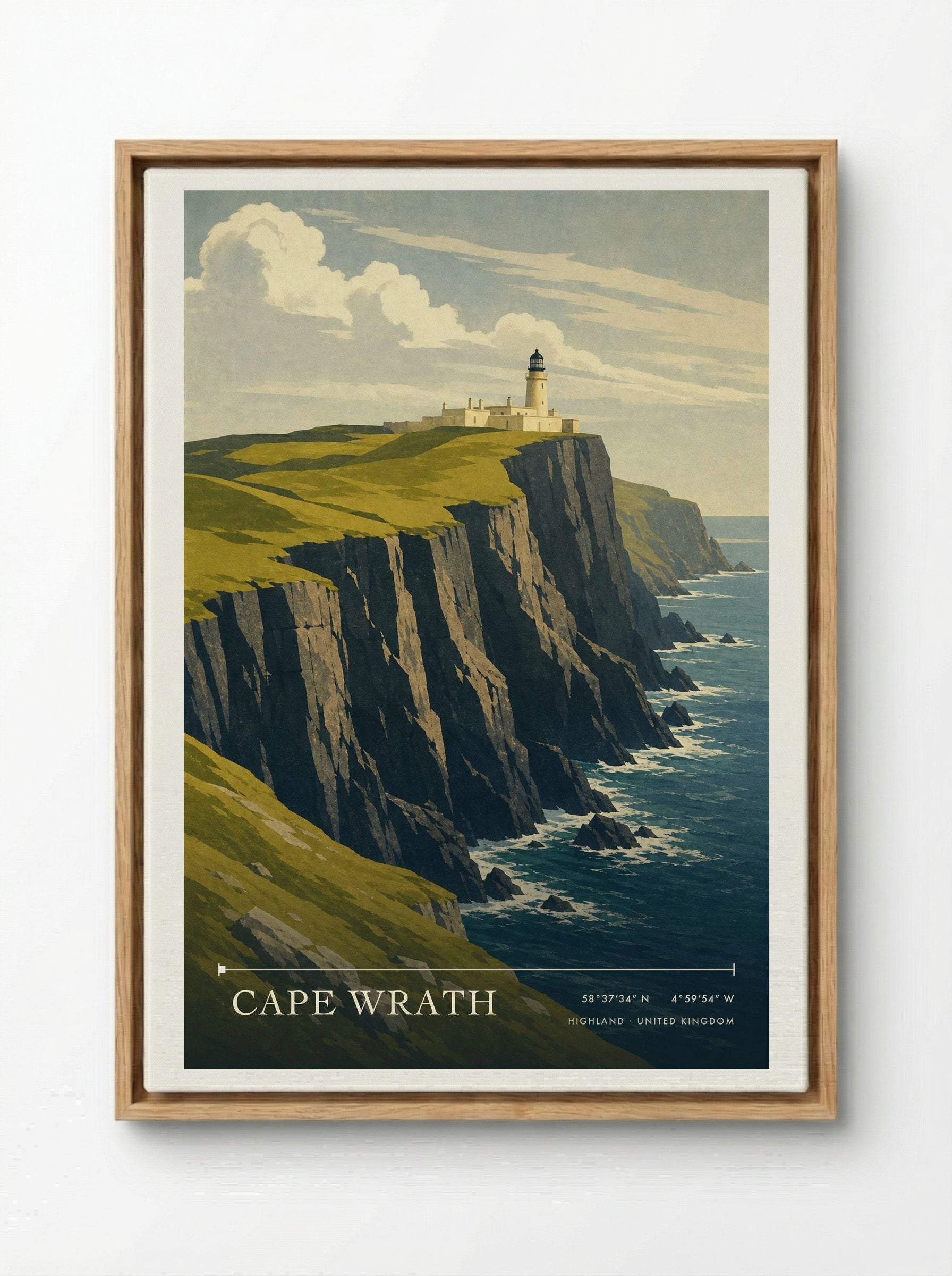 Cape Wrath Highland United Kingdom Travel Poster - Framed Canvas Wood