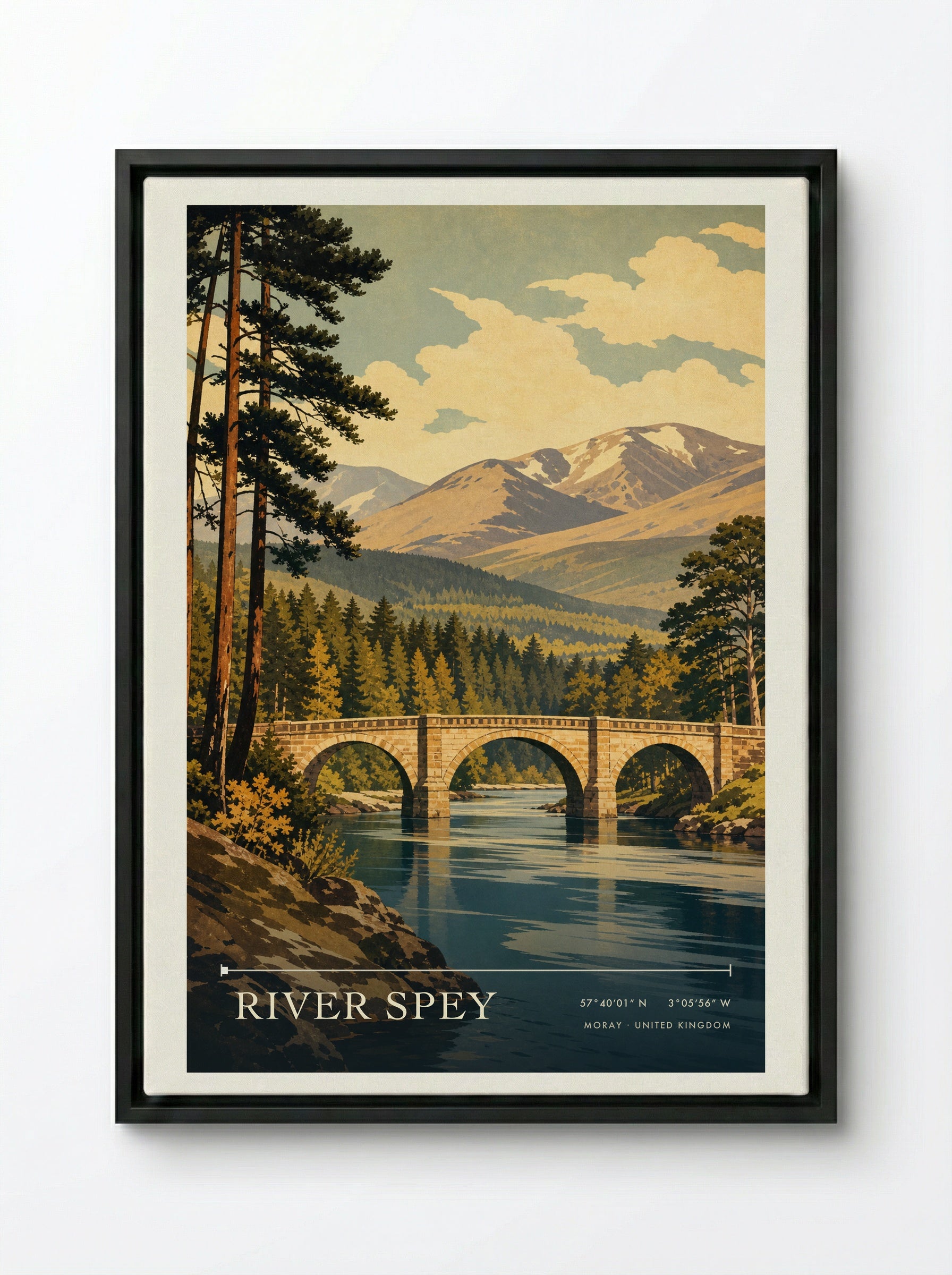 River Spey Moray United Kingdom Travel Poster - Framed Canvas Black