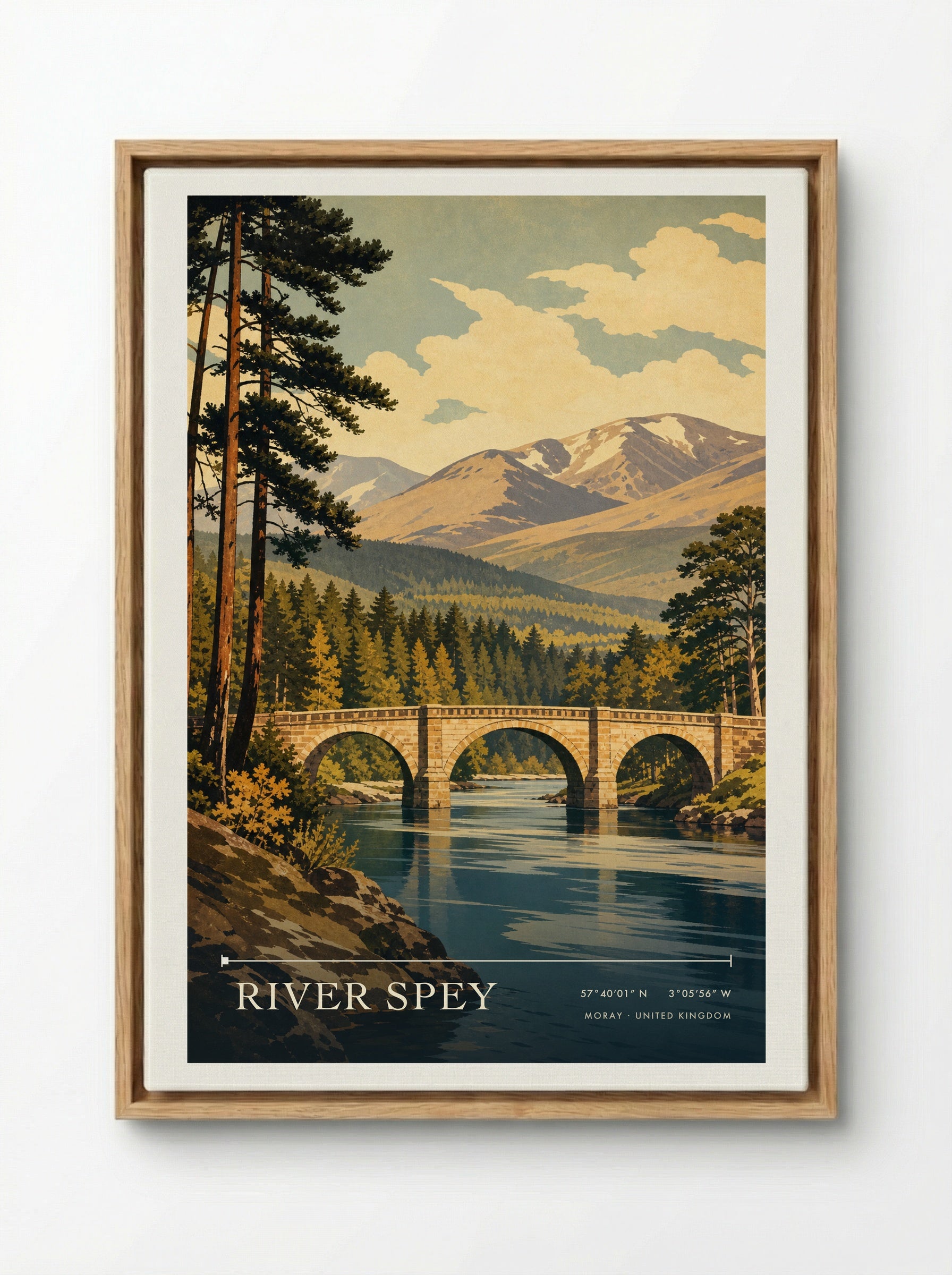 River Spey Moray United Kingdom Travel Poster - Framed Canvas Wood