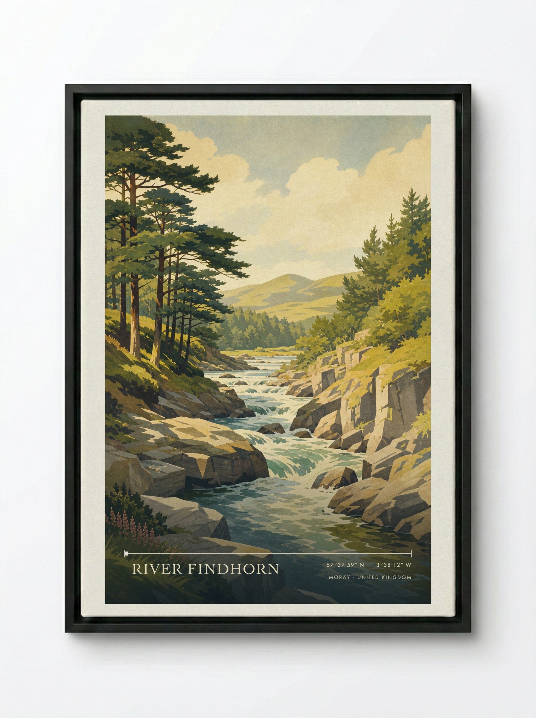 River Findhorn Moray United Kingdom Travel Poster - Framed Canvas Black