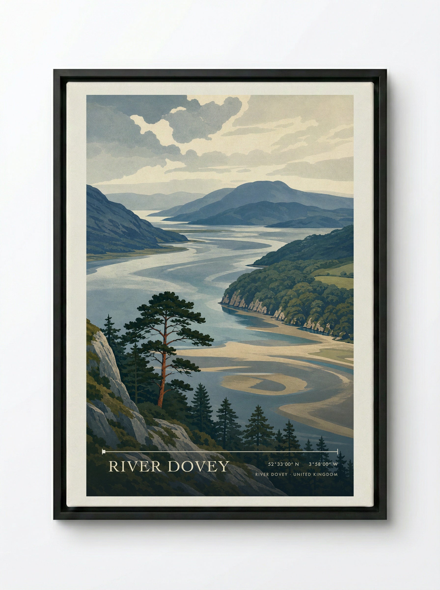 River Dovey United Kingdom Travel Poster - Framed Canvas Black