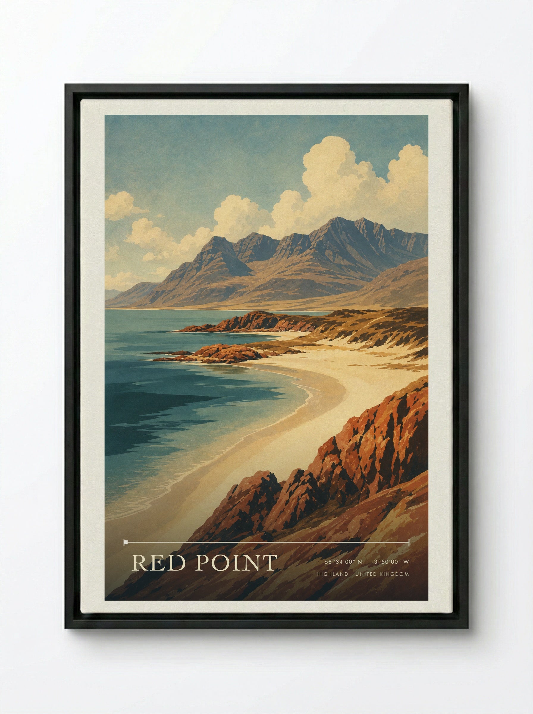 Red Point Highland United Kingdom Travel Poster - Framed Canvas Black