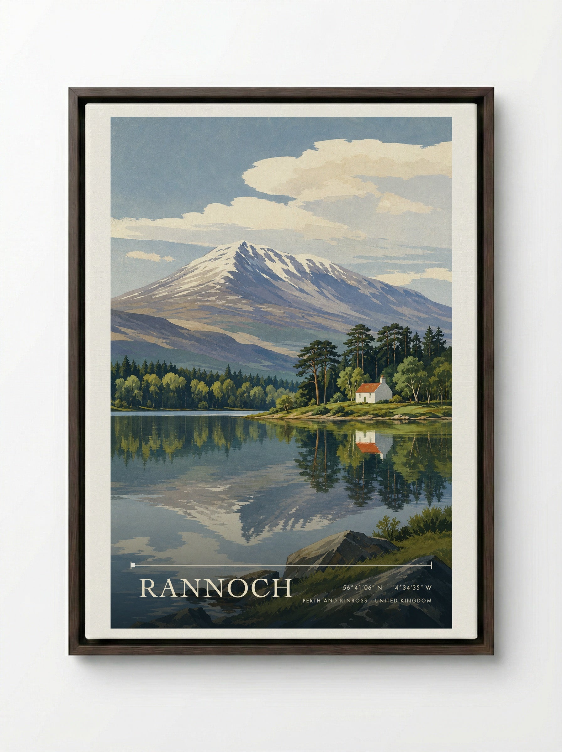 Rannoch Perth and Kinross United Kingdom Travel Poster - Framed Canvas Dark Wood