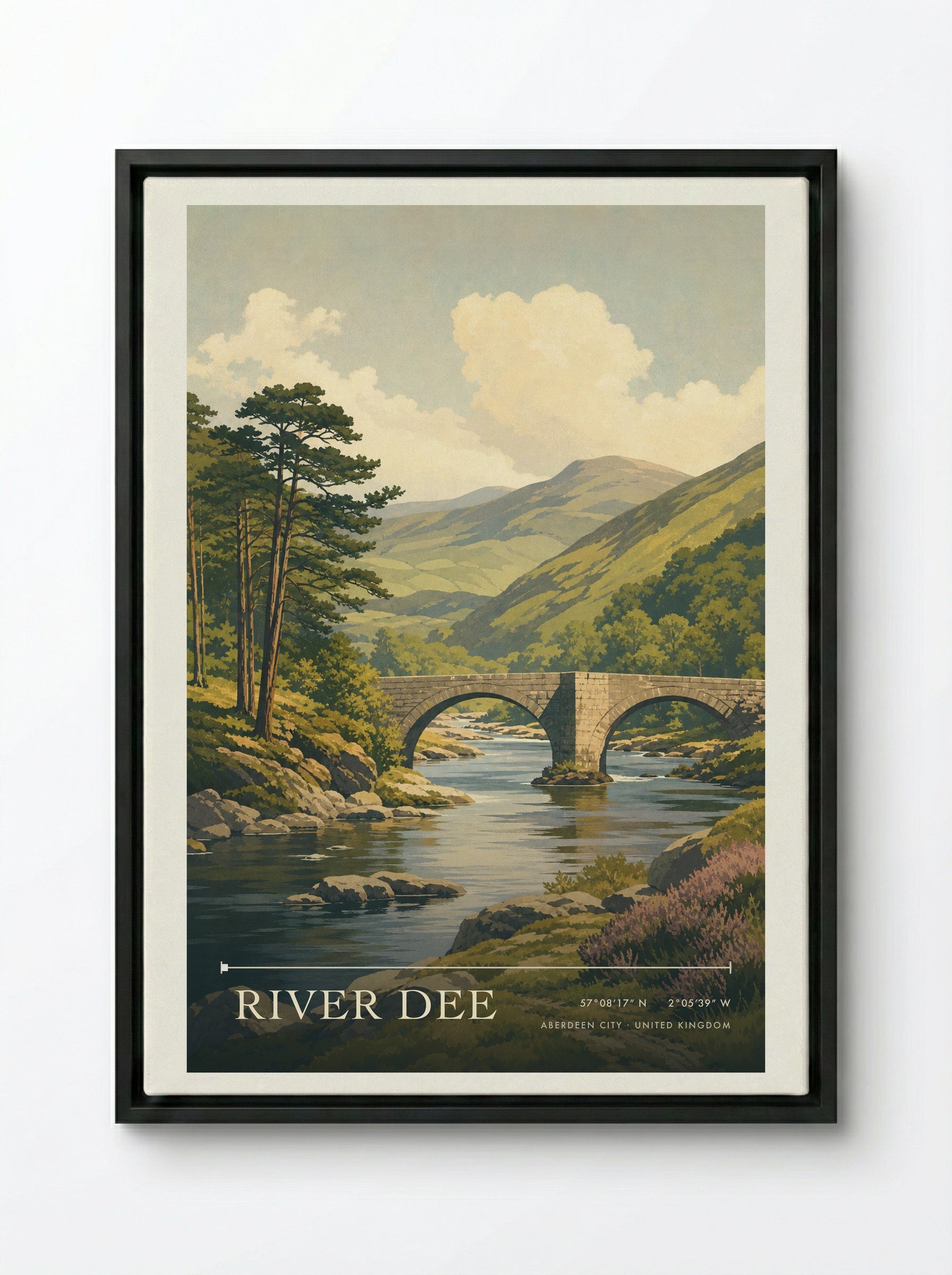 River Dee Aberdeen City United Kingdom Travel Poster - Framed Canvas Black