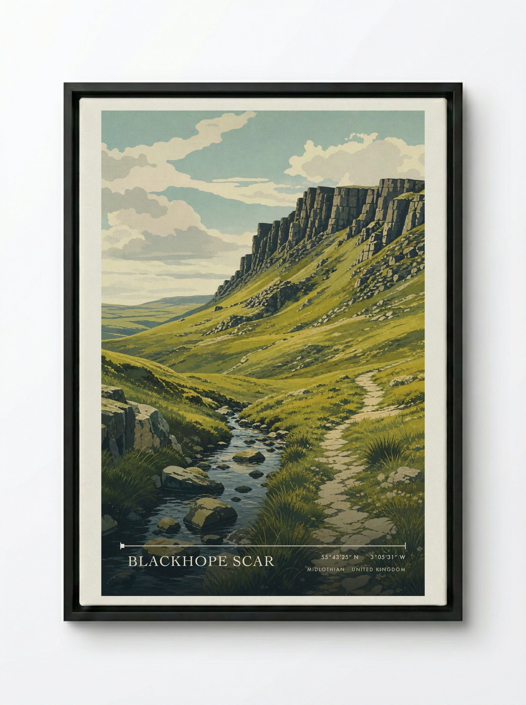 Blackhope Scar Midlothian United Kingdom Travel Poster - Framed Canvas Black