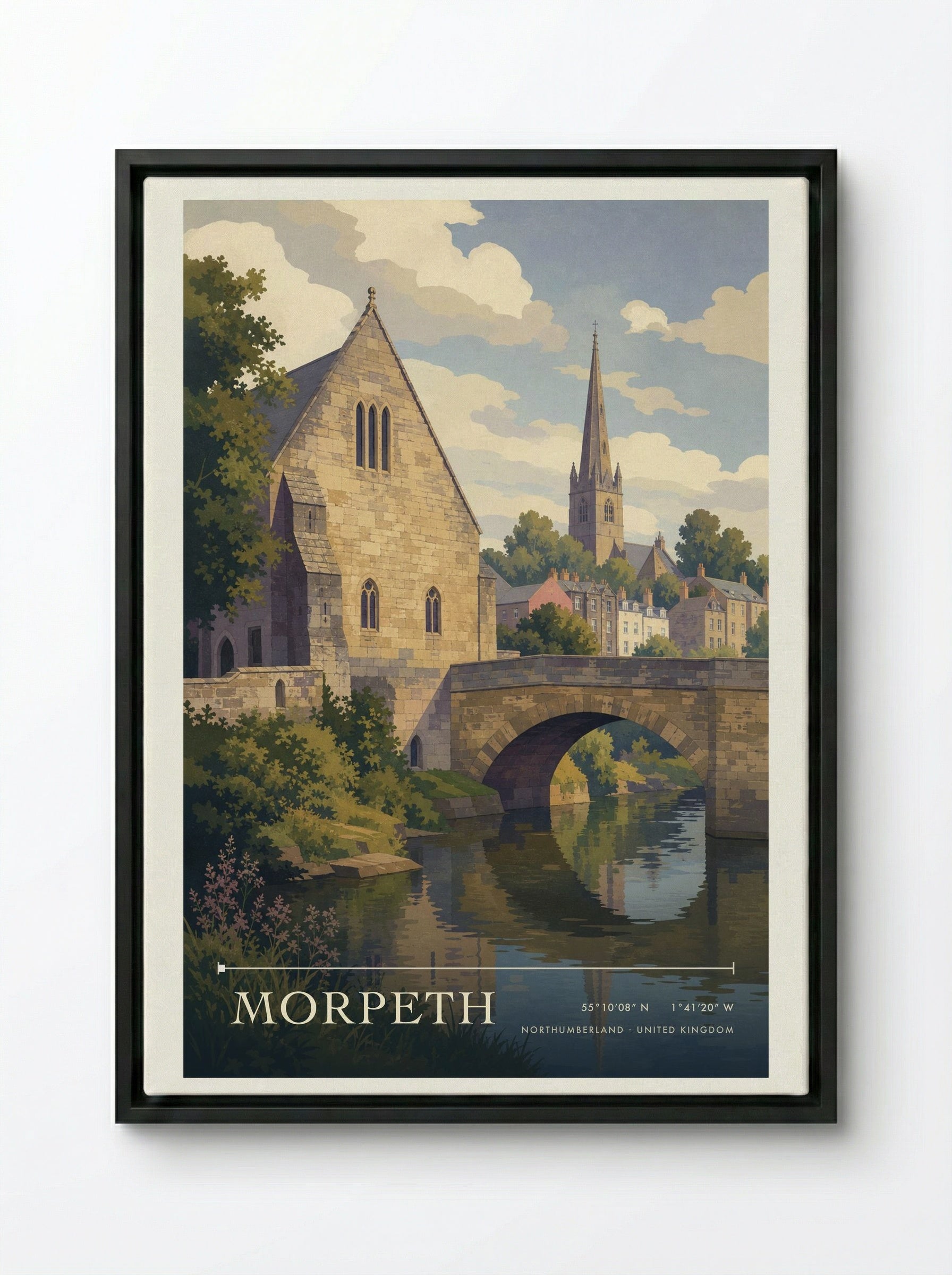 Morpeth Northumberland United Kingdom Travel Poster - Framed Canvas Black