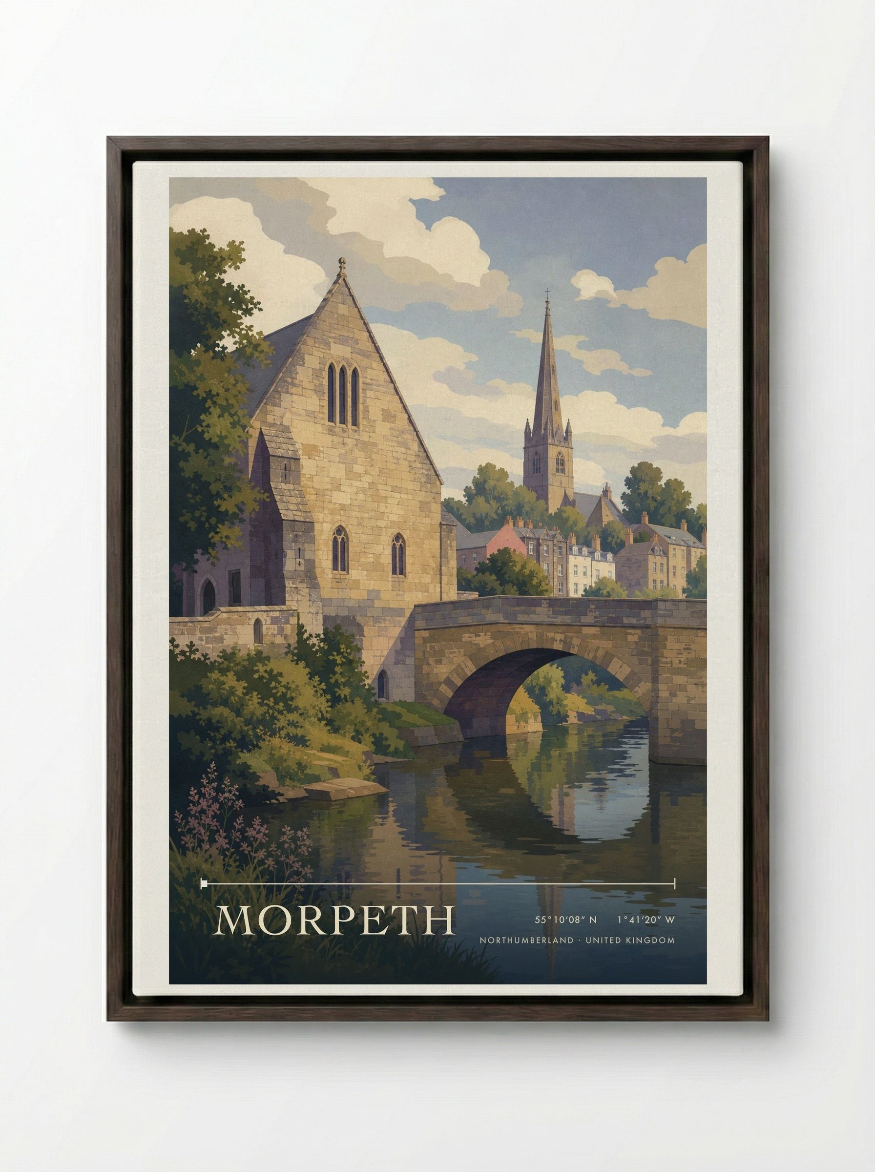 Morpeth Northumberland United Kingdom Travel Poster - Framed Canvas Dark Wood