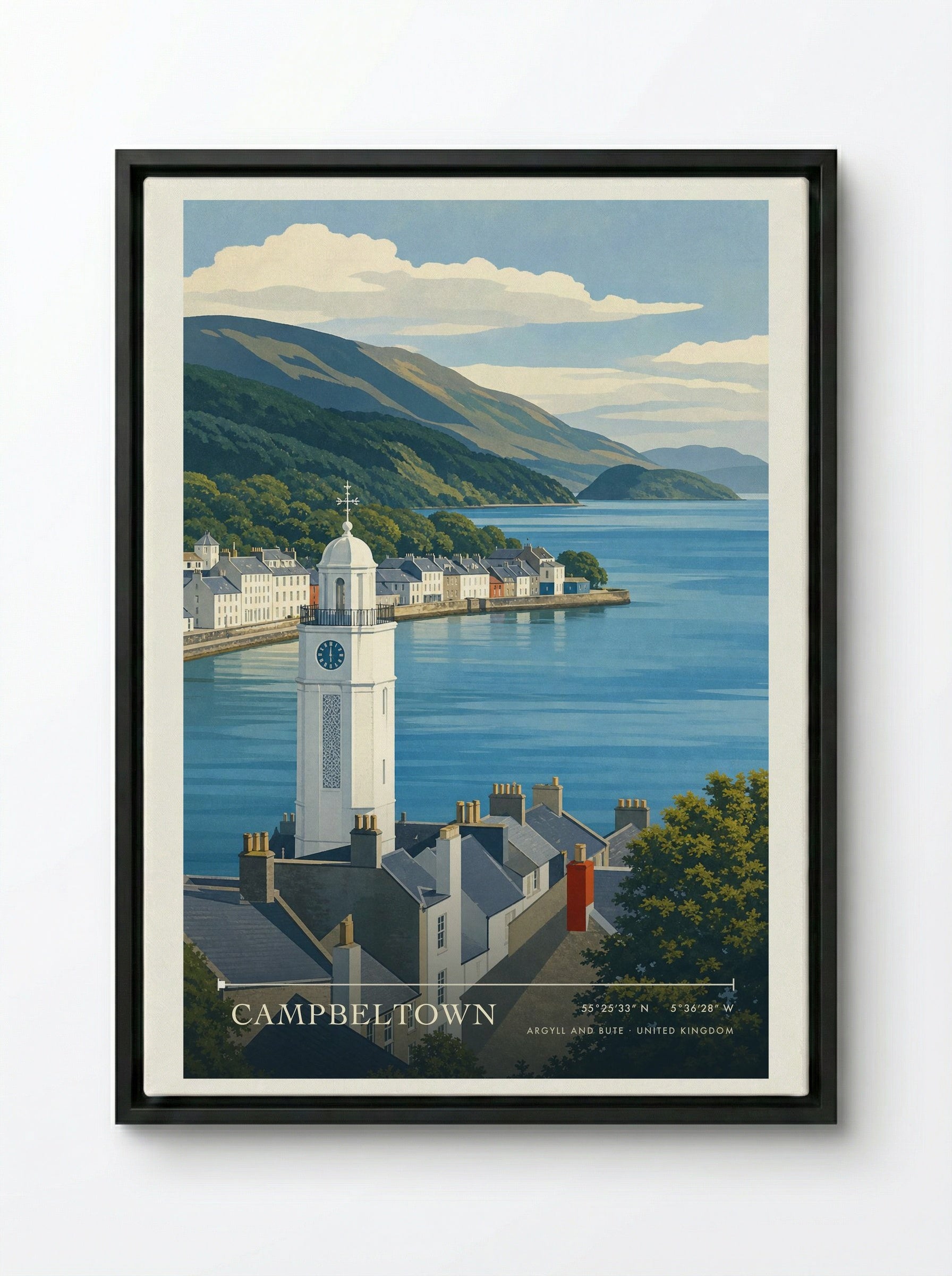 Campbeltown Argyll and Bute United Kingdom Travel Poster - Framed Canvas Black