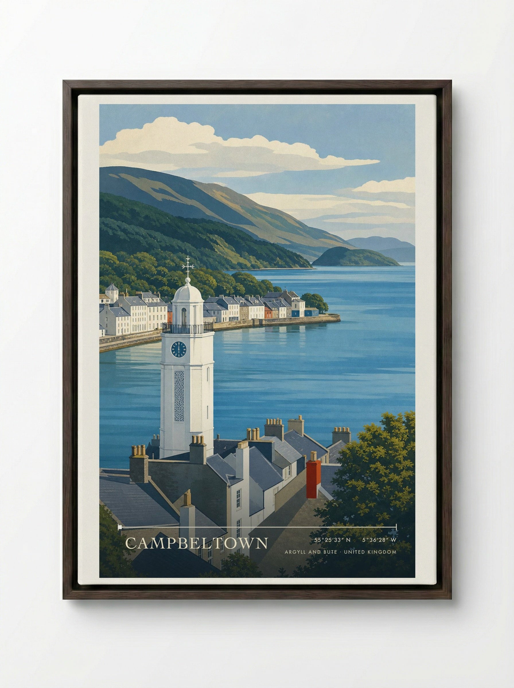 Campbeltown Argyll and Bute United Kingdom Travel Poster - Framed Canvas Dark Wood