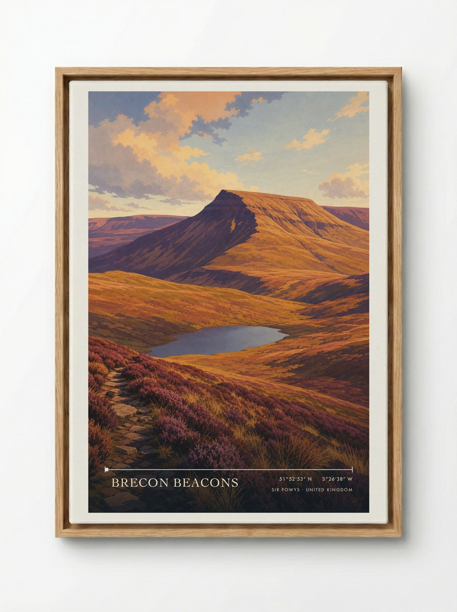 Brecon Beacons Sir Powys United Kingdom Travel Poster - Framed Canvas Wood