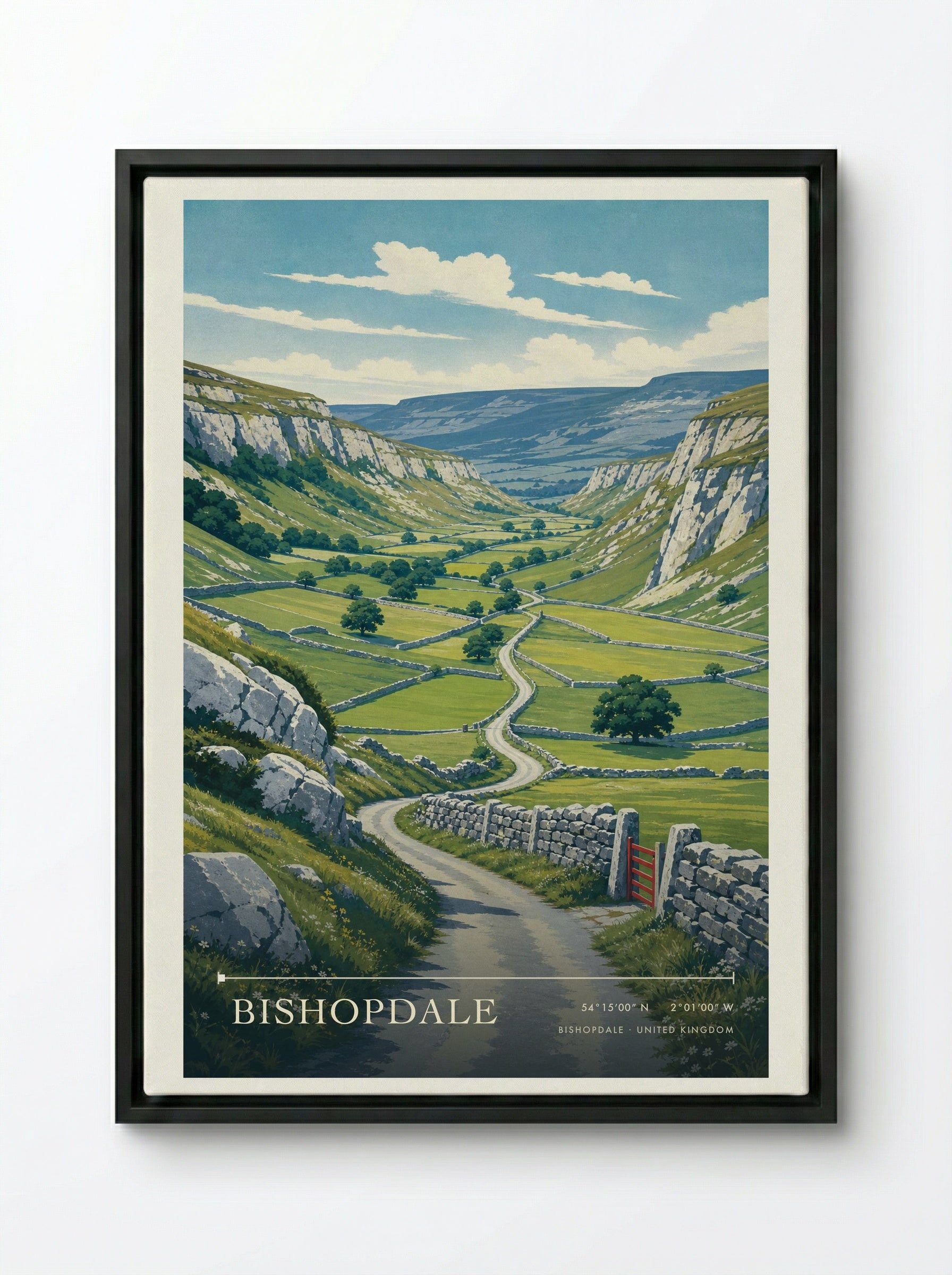 Bishopdale United Kingdom Travel Poster - Framed Canvas Black