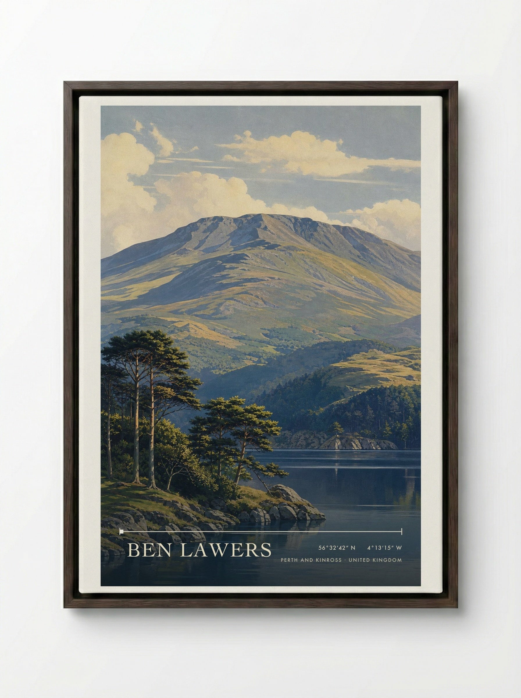 Ben Lawers Perth and Kinross United Kingdom Travel Poster - Framed Canvas Dark Wood
