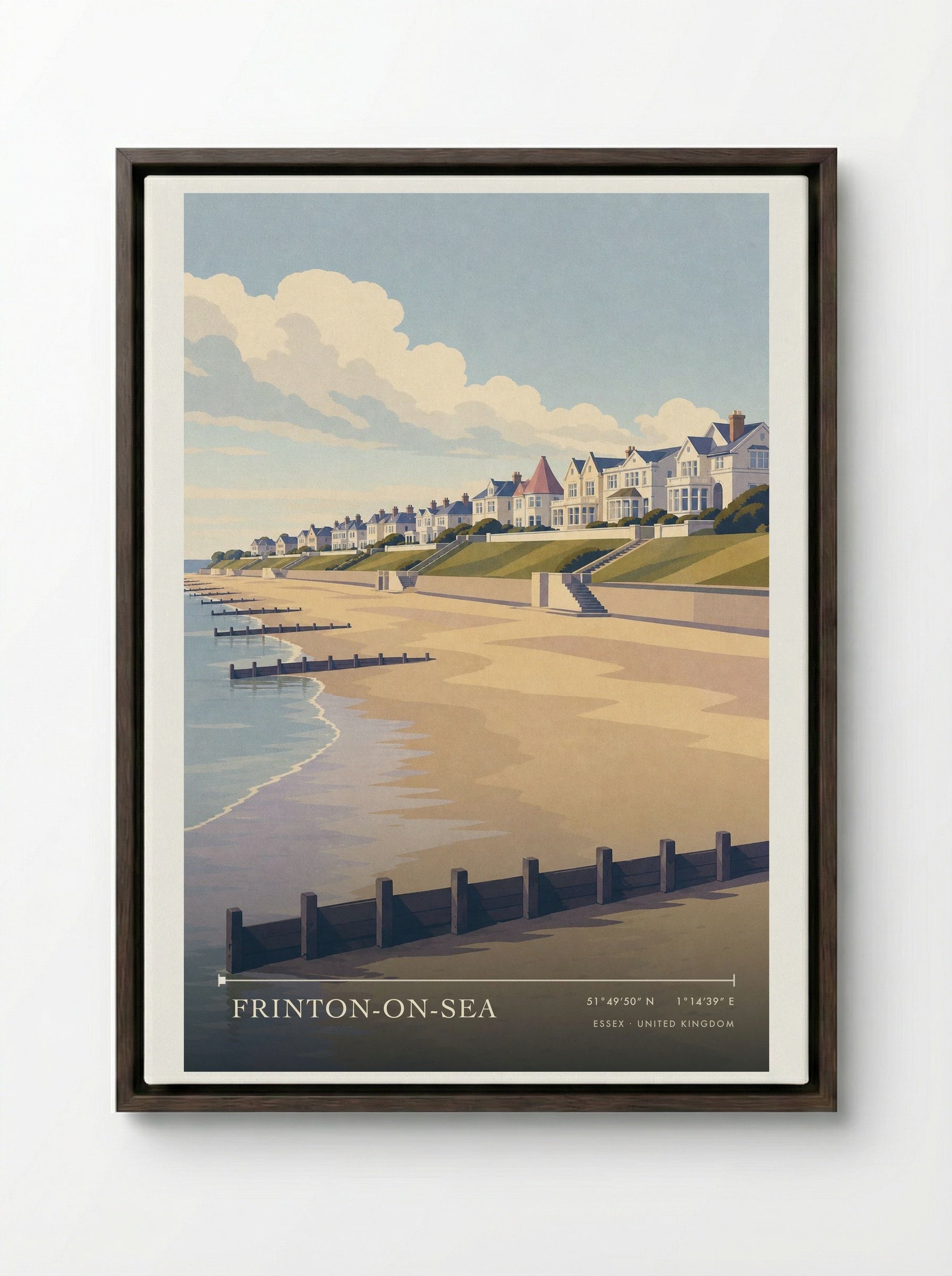 Frinton-on-Sea Essex United Kingdom Travel Poster - Framed Canvas Dark Wood