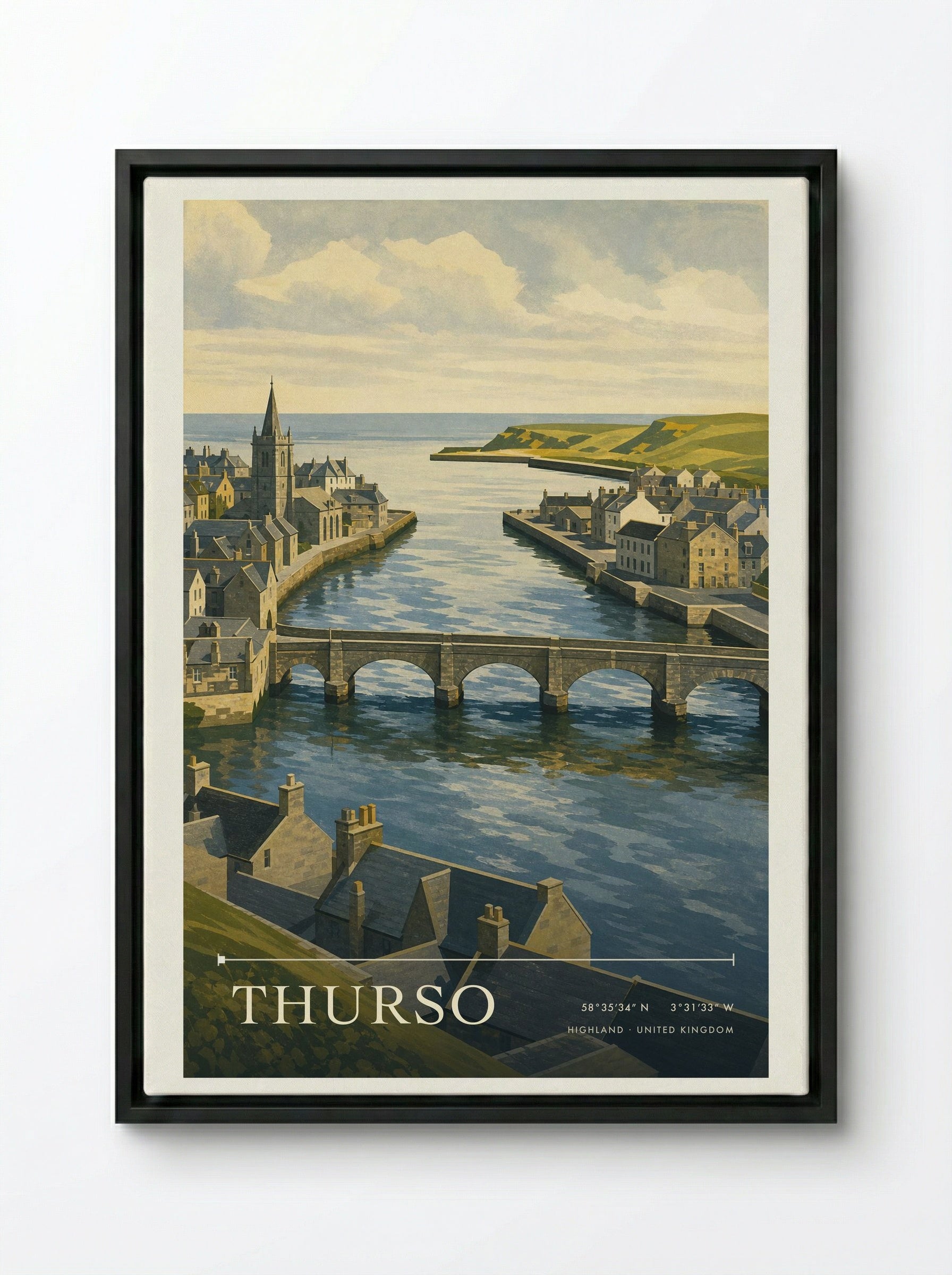 Thurso Highland United Kingdom Travel Poster - Framed Canvas Black