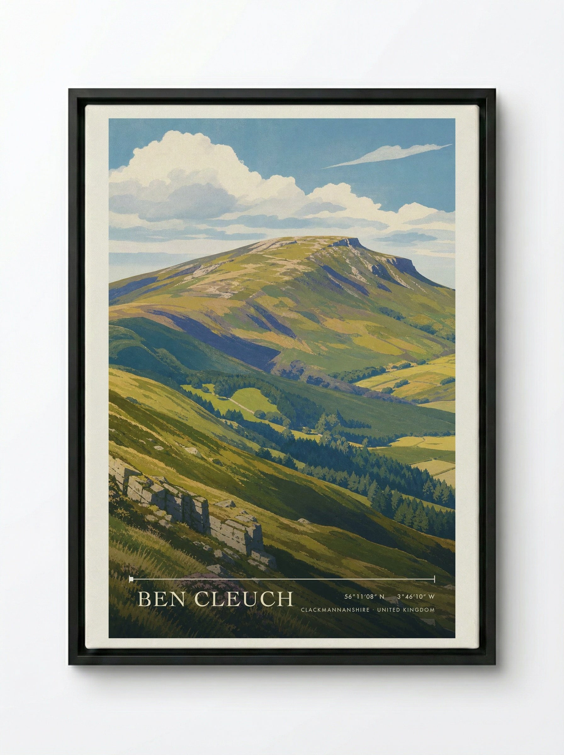 Ben Cleuch Clackmannanshire United Kingdom Travel Poster - Framed Canvas Black