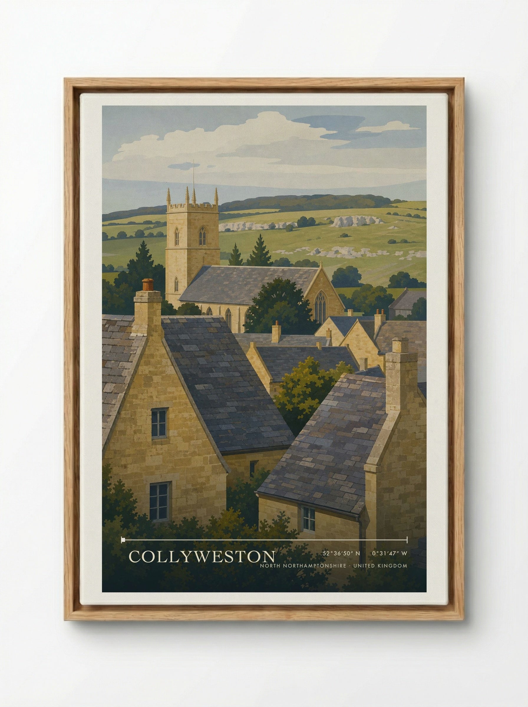 Collyweston North Northamptonshire United Kingdom Travel Poster - Framed Canvas Wood