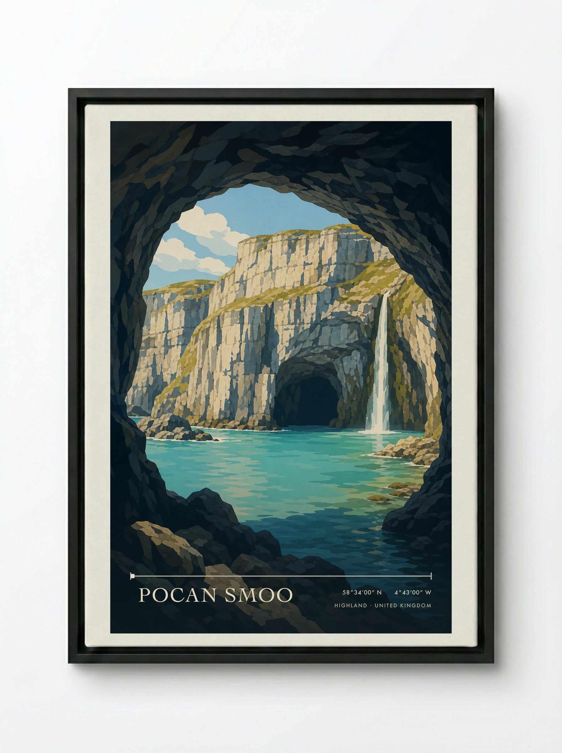Pocan Smoo Highland United Kingdom Travel Poster - Framed Canvas Black
