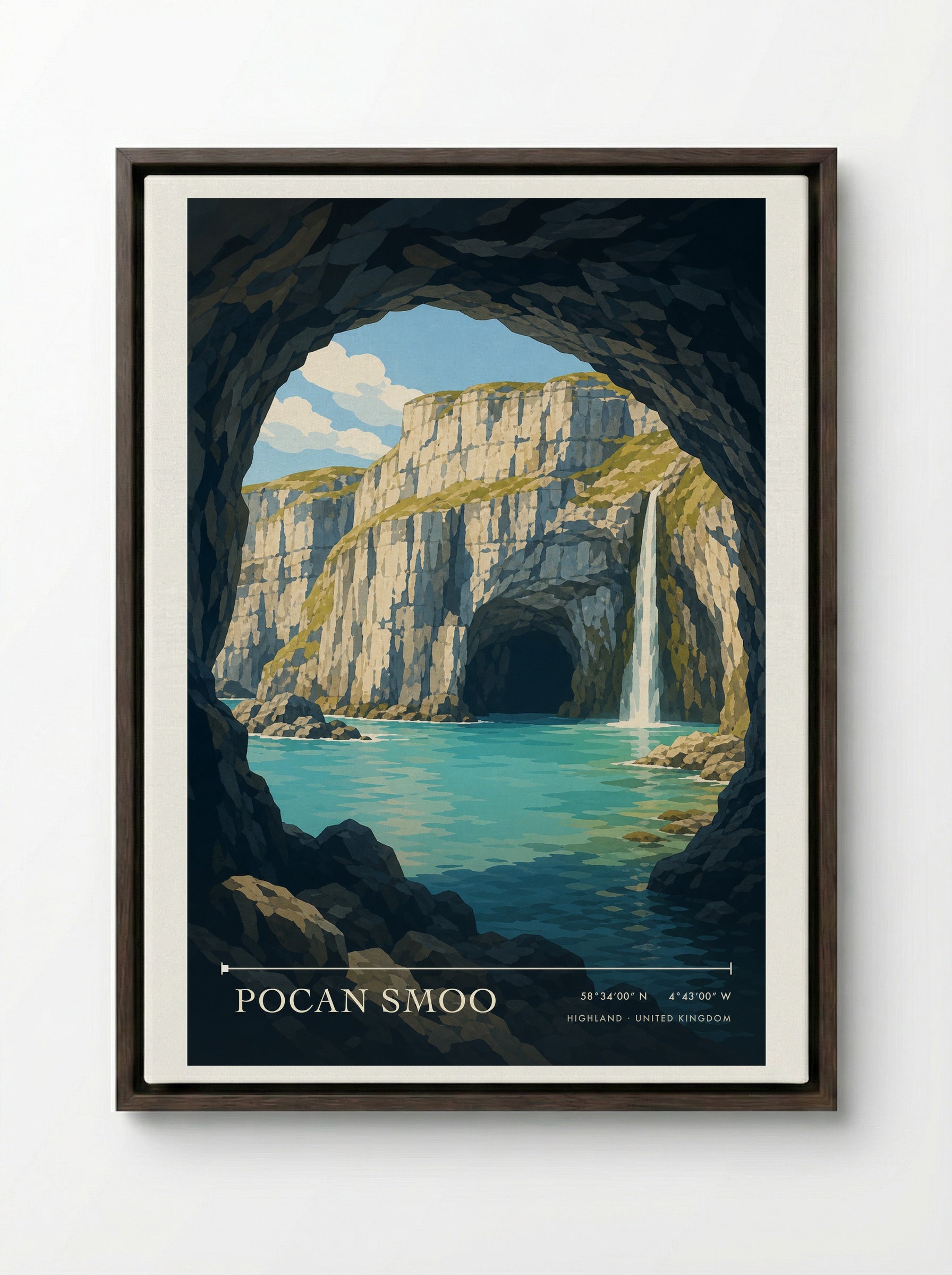 Pocan Smoo Highland United Kingdom Travel Poster - Framed Canvas Dark Wood