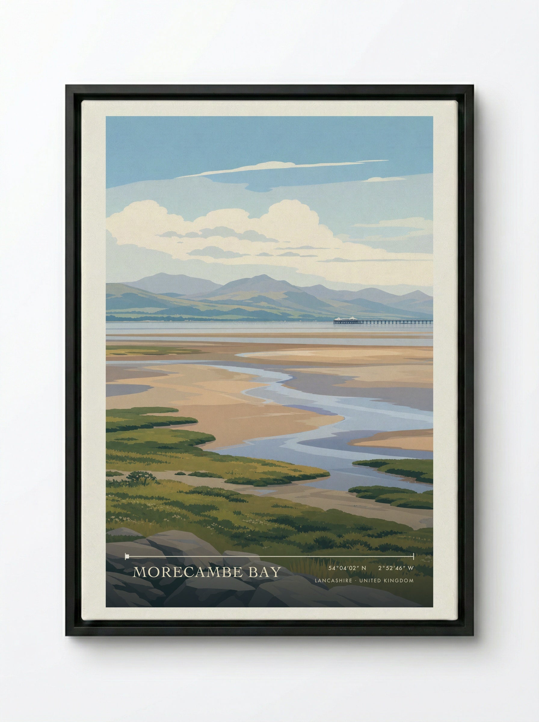 Morecambe Bay Lancashire United Kingdom Travel Poster - Framed Canvas Black