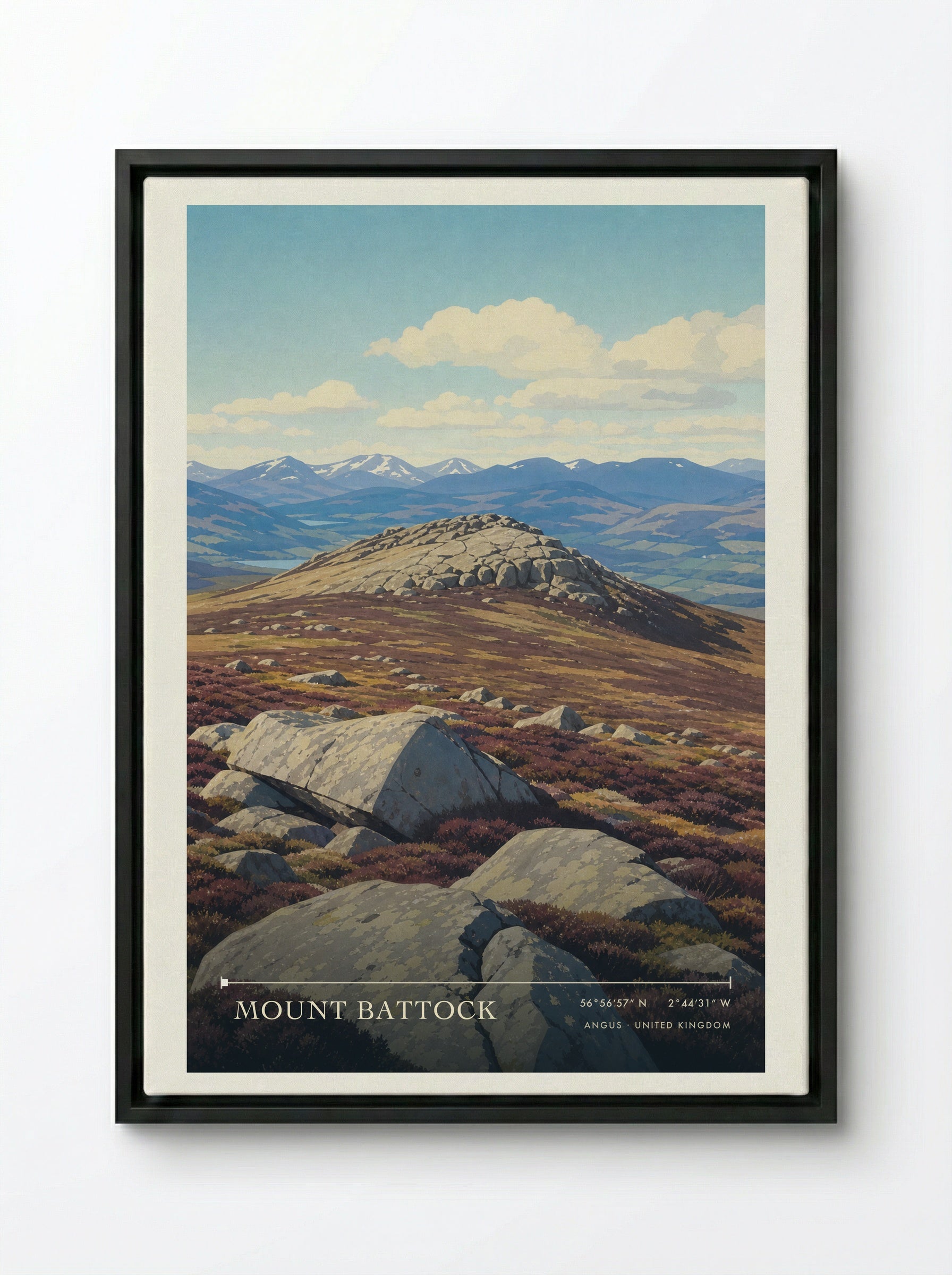 Mount Battock Angus United Kingdom Travel Poster - Framed Canvas Black