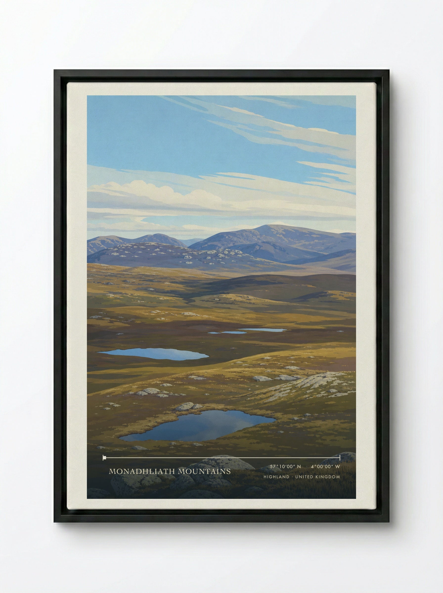 Monadhliath Mountains Highland United Kingdom Travel Poster - Framed Canvas Black